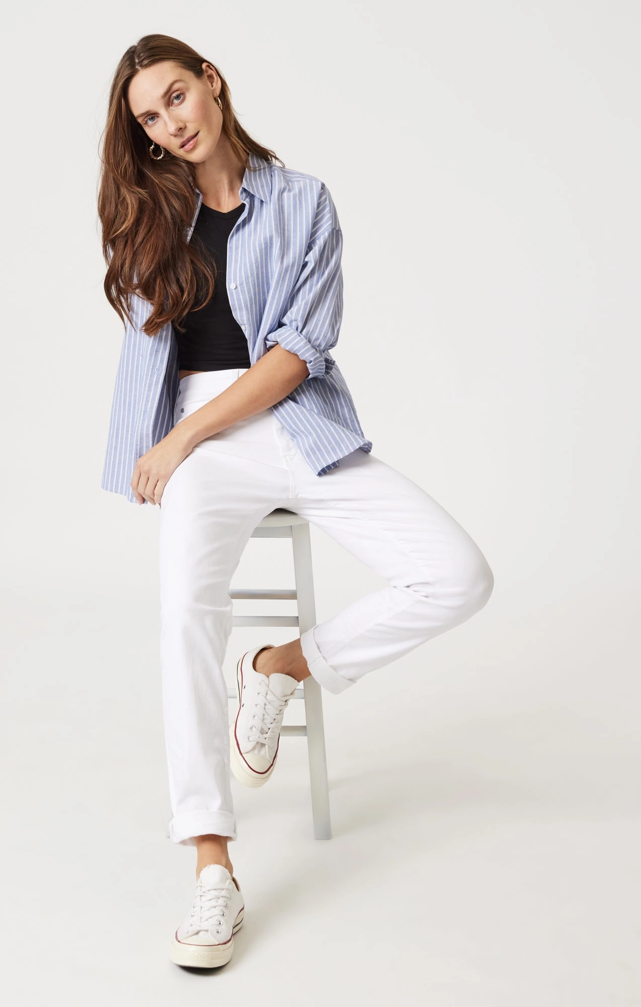 Belt Loop Reinforcement KATHLEEN SLIM BOYFRIEND IN WHITE FEATHER BLUE