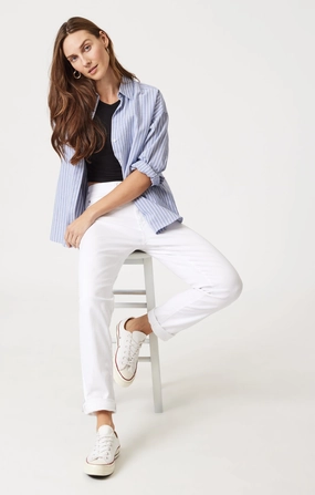 Belt Loop Reinforcement KATHLEEN SLIM BOYFRIEND IN WHITE FEATHER BLUE