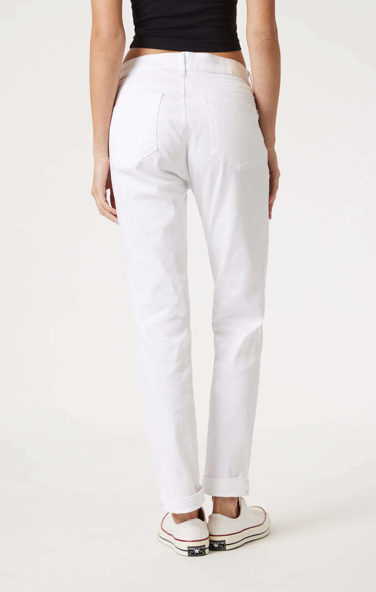 KATHLEEN SLIM BOYFRIEND IN WHITE FEATHER BLUE Couple Look Office Wear Belt Loop Reinforcement