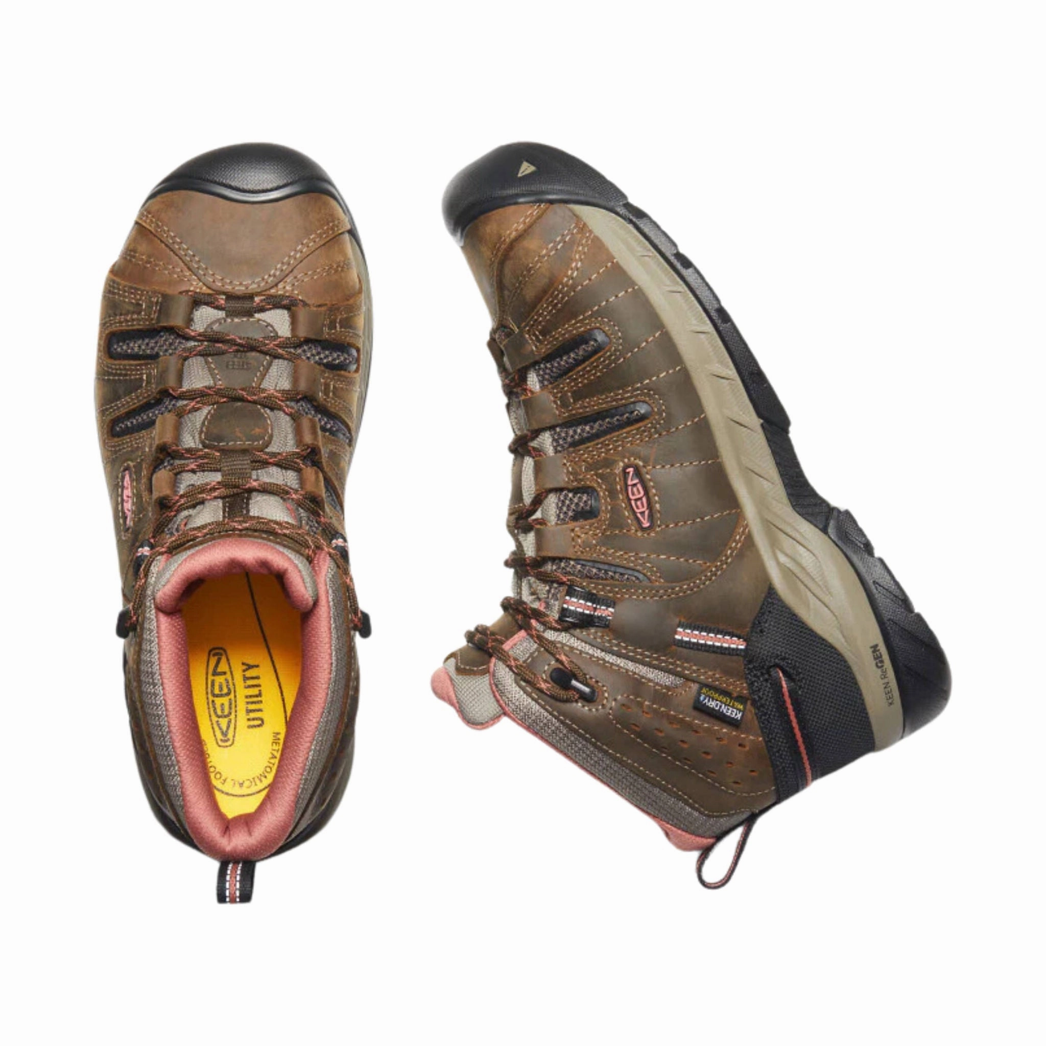 KEEN Utility Women's Flint II Mid Waterproof Soft Toe Boot - Cascade Brown/Brick Dust Waterproof Active Nomad Western Pattern