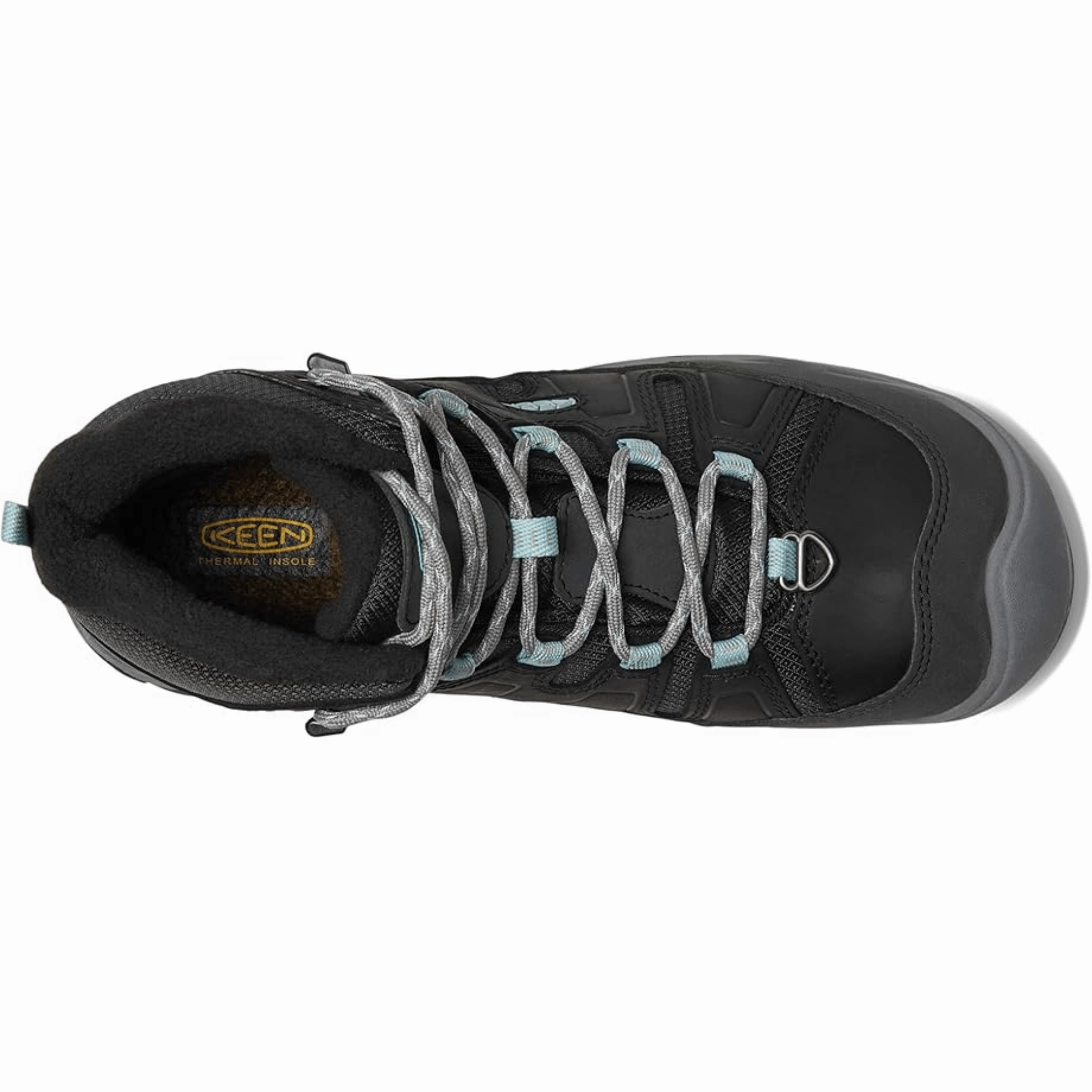 Enhanced Leg Support Padded Interior Rough Trail Hiker KEEN Women's Circadia Mid Polar Winter Boots - Black/ Cloud Blue