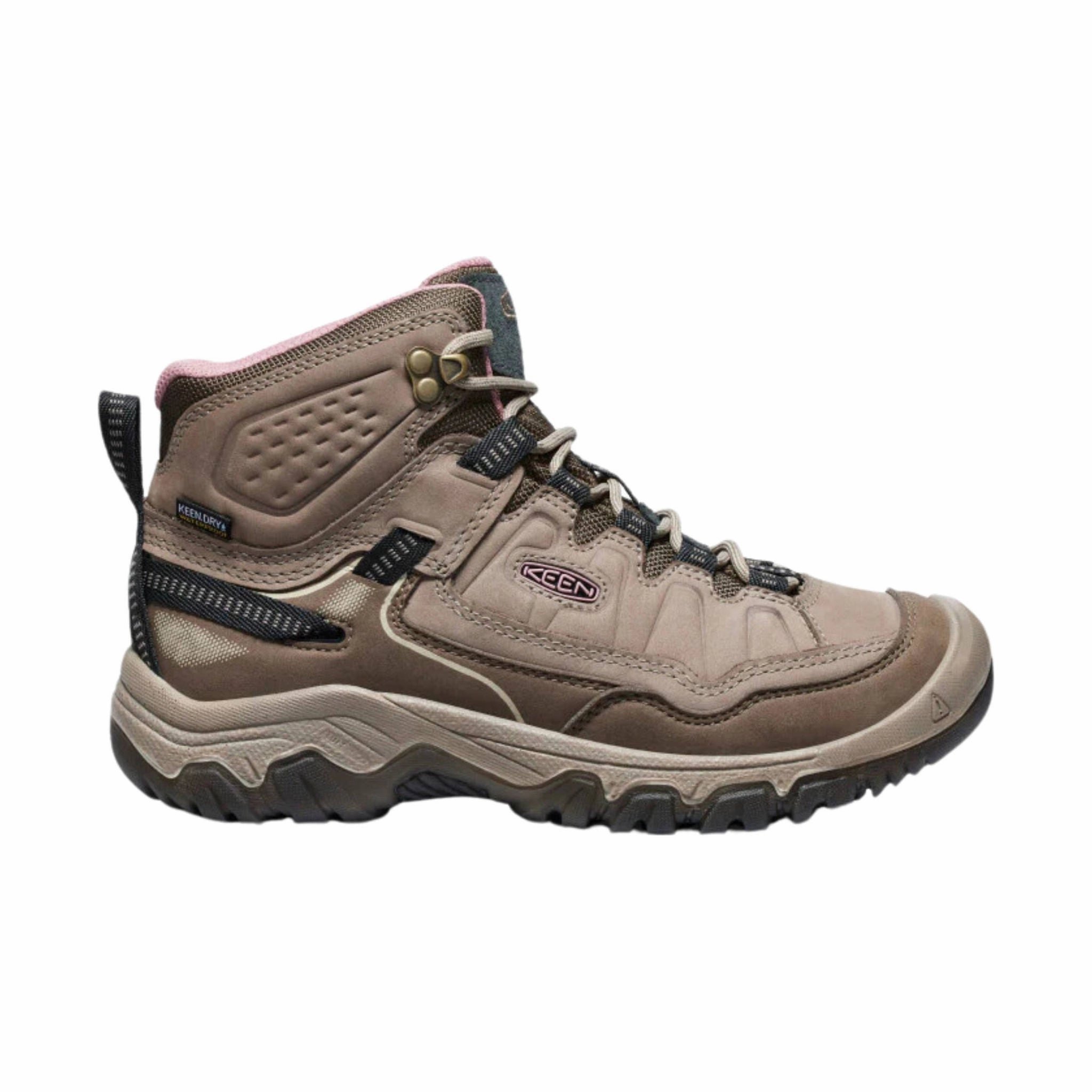 KEEN Women's Targhee IV Mid Waterproof Hiking Boot - Brindle/Nostalgia Rose Stable Structure Lightweight Frame