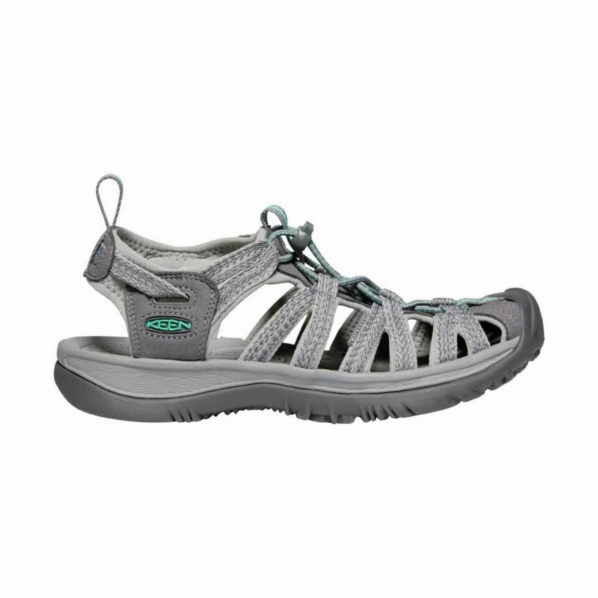 KEEN Women's Whisper Sandal - Medium Grey/Peacock Green Recyclable Packaging