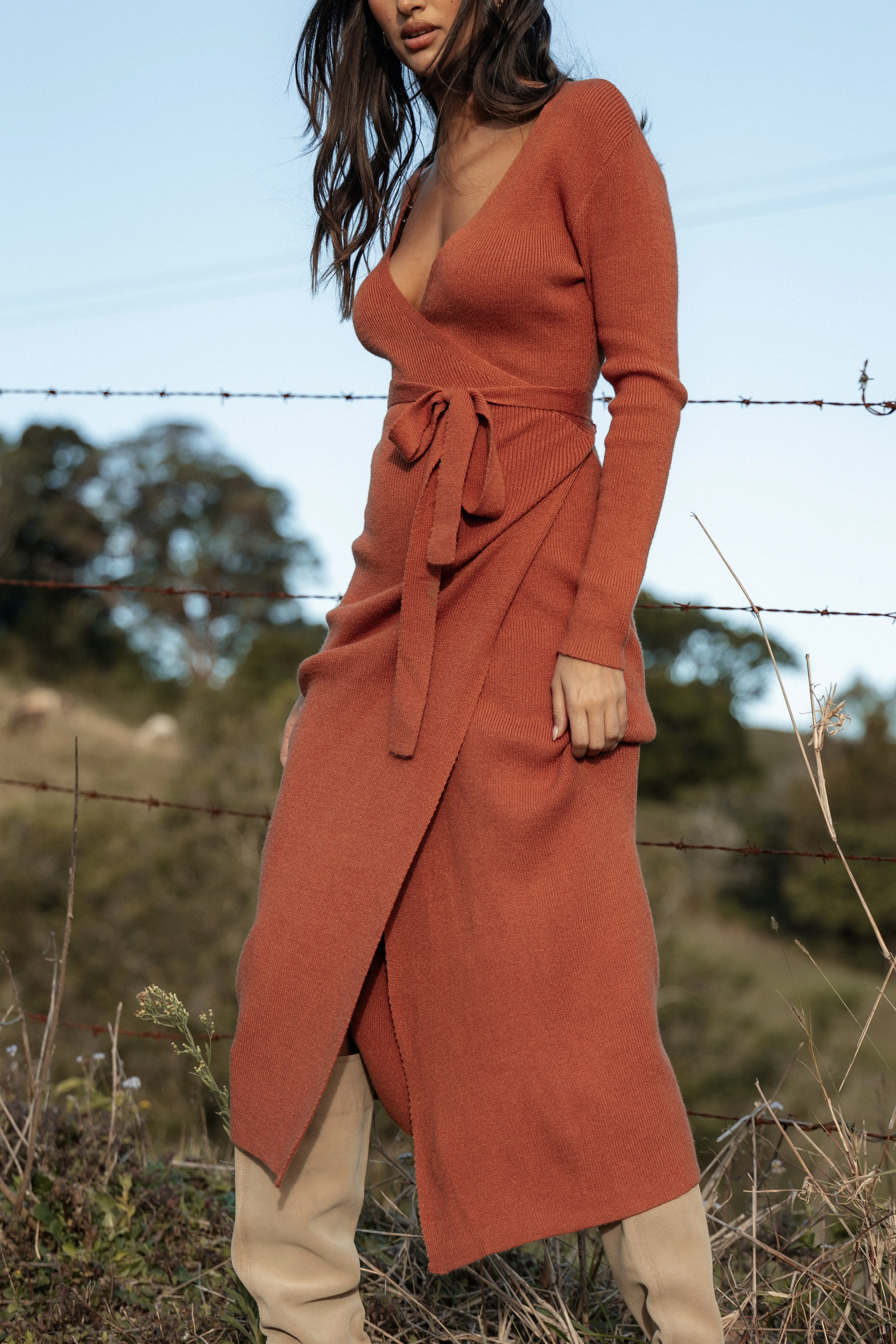 Kellan Wrap Midi Dress - Bronze Non-Pilling