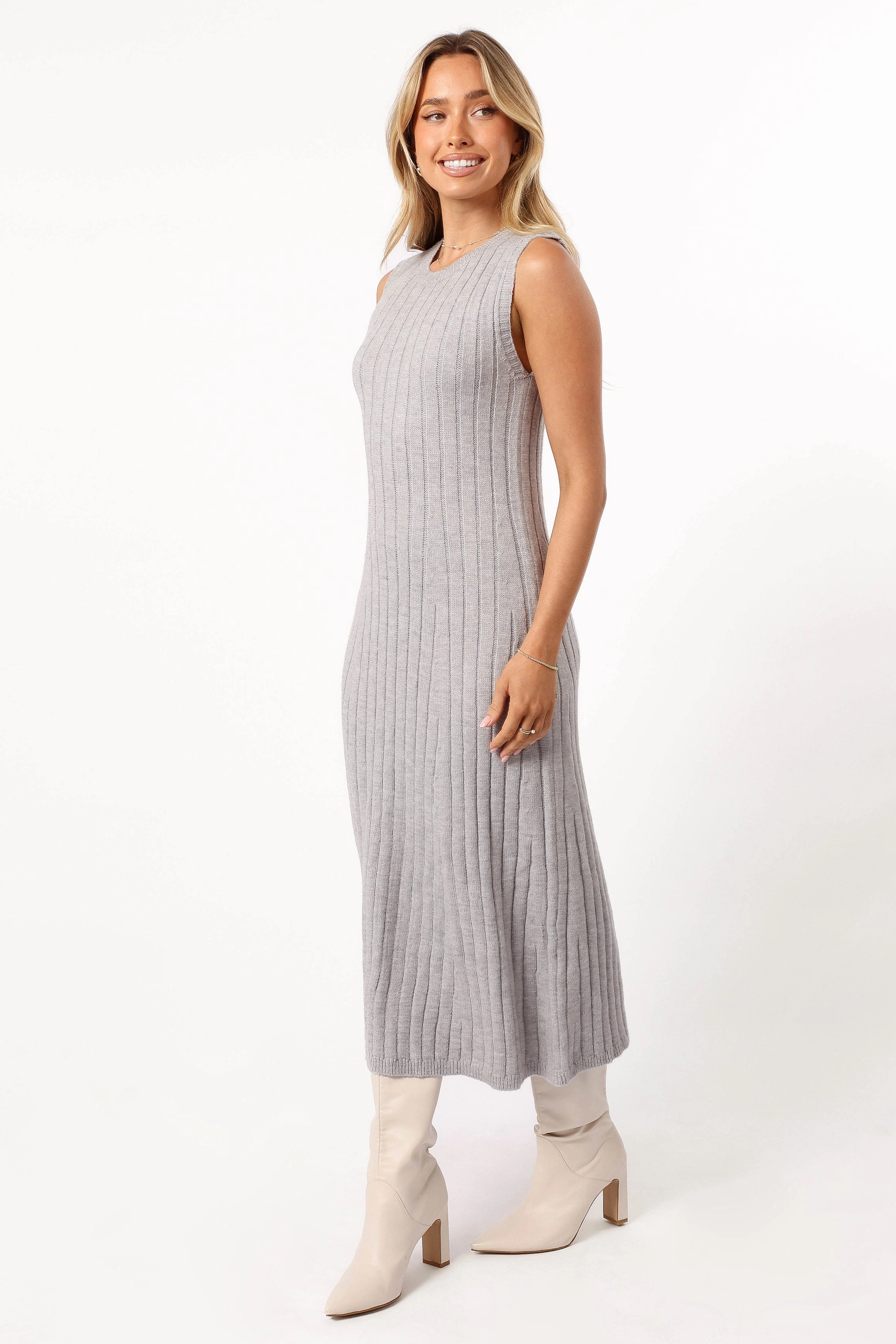 Kellie Knit Midi Dress - Grey WrinkleResistantFinish Flawless Waistband