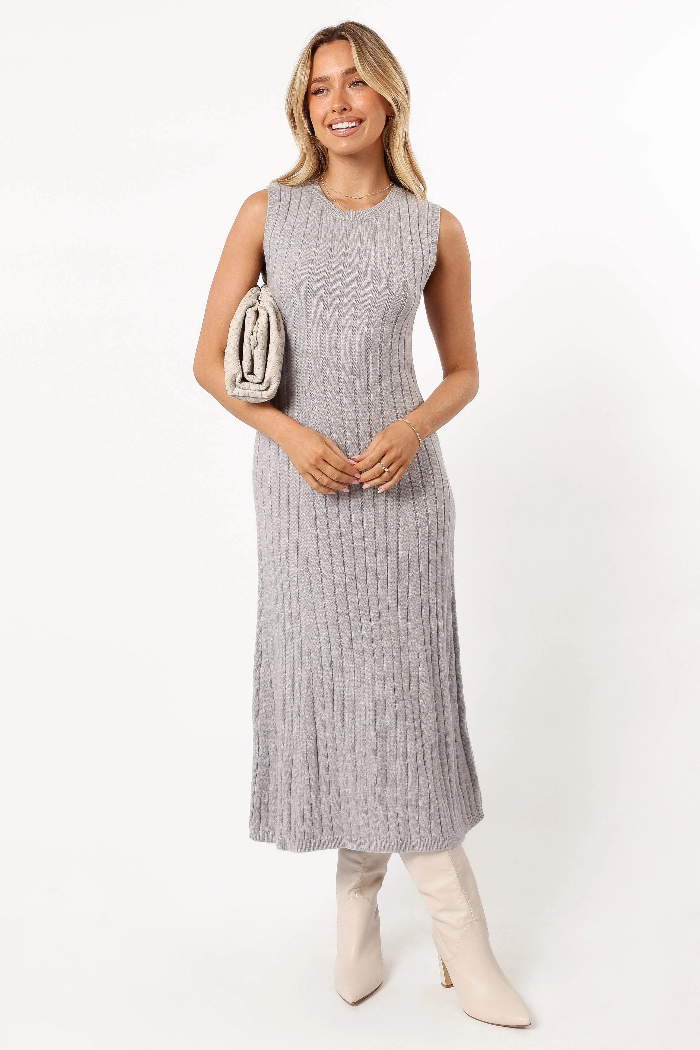 Lace Fine Kellie Knit Midi Dress - Grey