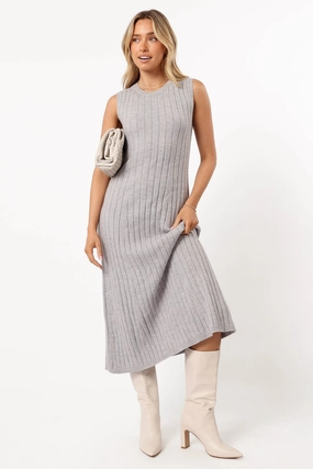 Kellie Knit Midi Dress - Grey Trend Focused Elegant Fabric