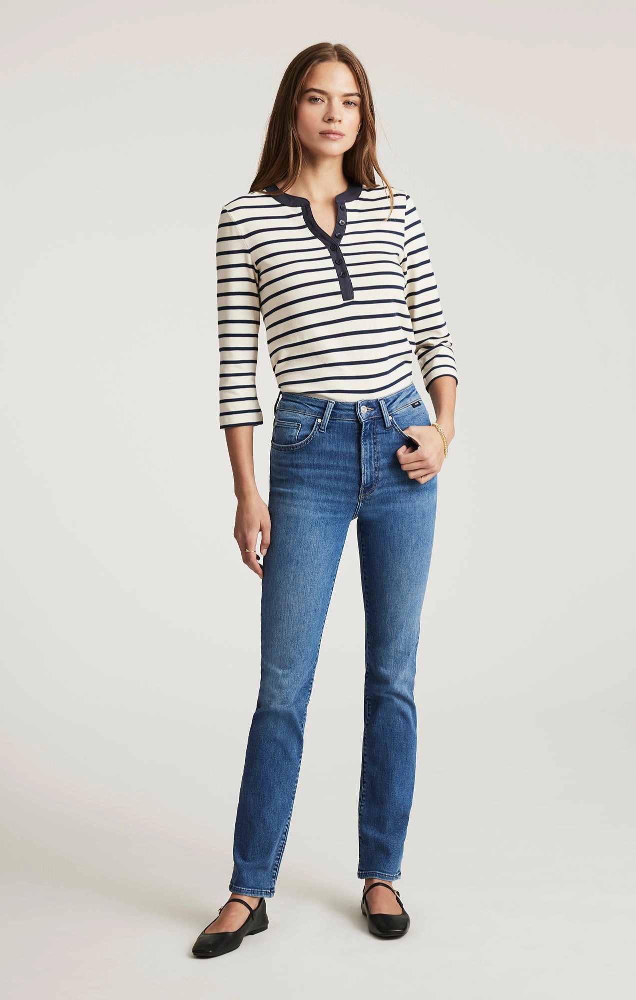 KENDRA STRAIGHT LEG IN MID BRUSHED FLEX BLUE Core Wardrobe