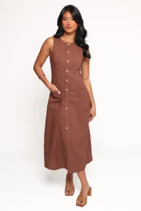 Kingsley Midi Dress - Chocolate Office Classic Button-Cuff