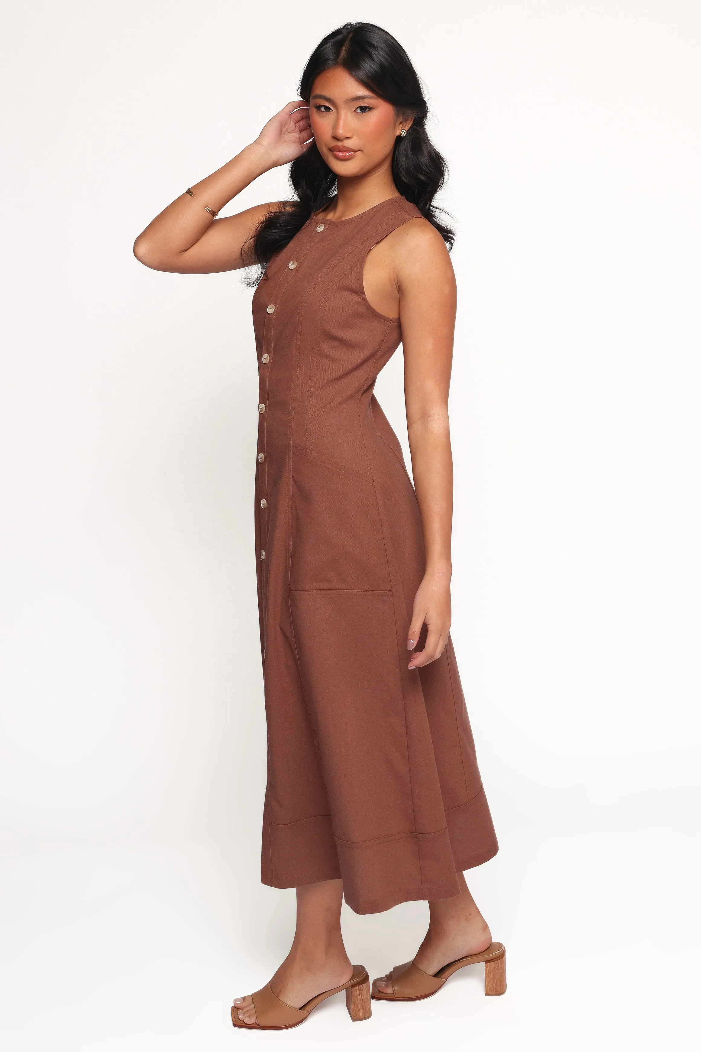 Kingsley Midi Dress - Chocolate Fitted waist