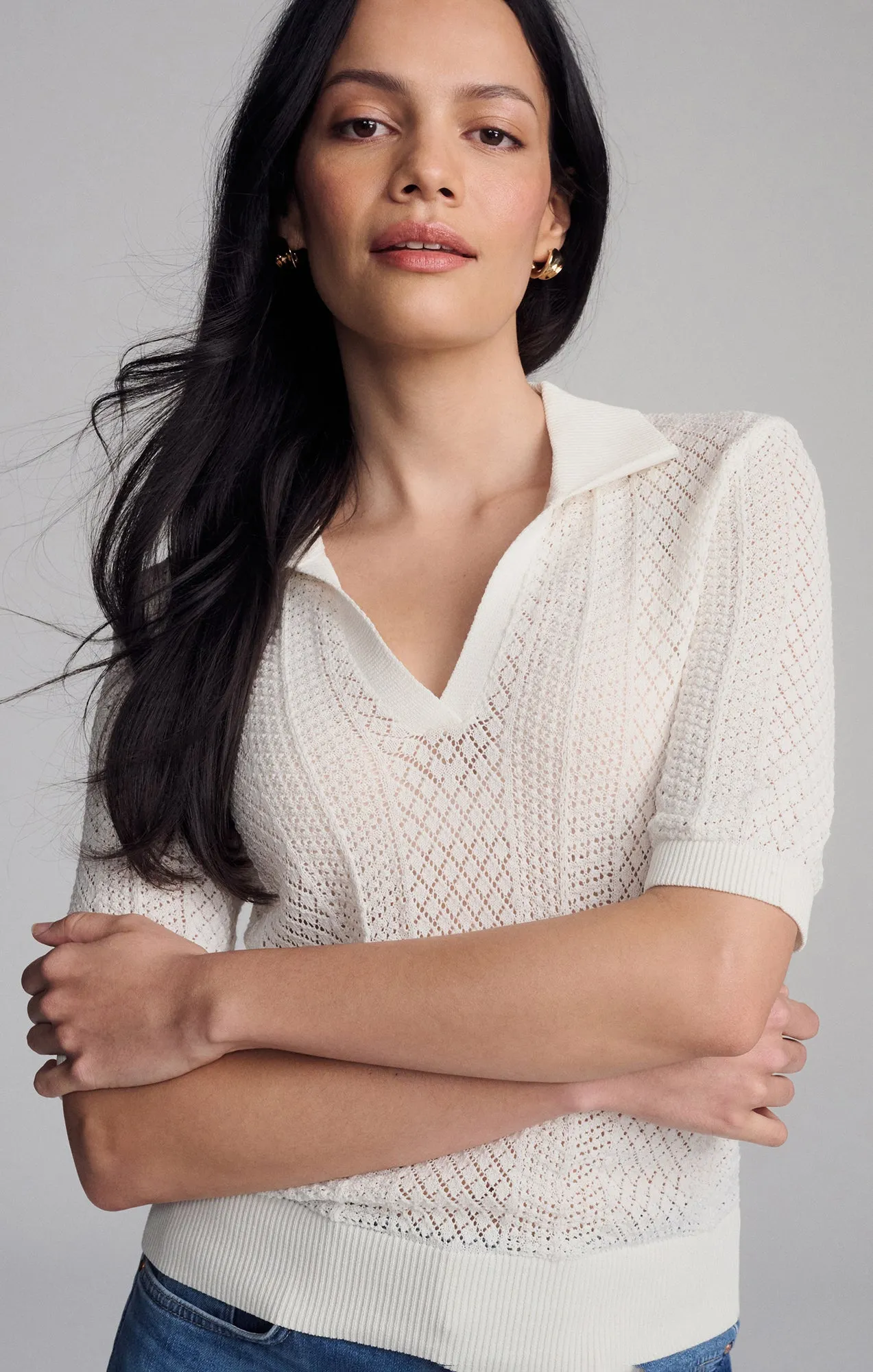 Minimalist Design KNIT POLO SWEATER IN ANTIQUE WHITE