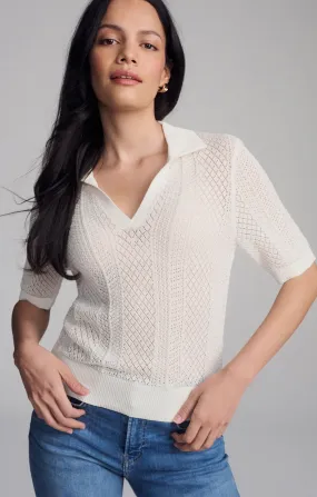 KNIT POLO SWEATER IN ANTIQUE WHITE Minimal Fit Color fastness