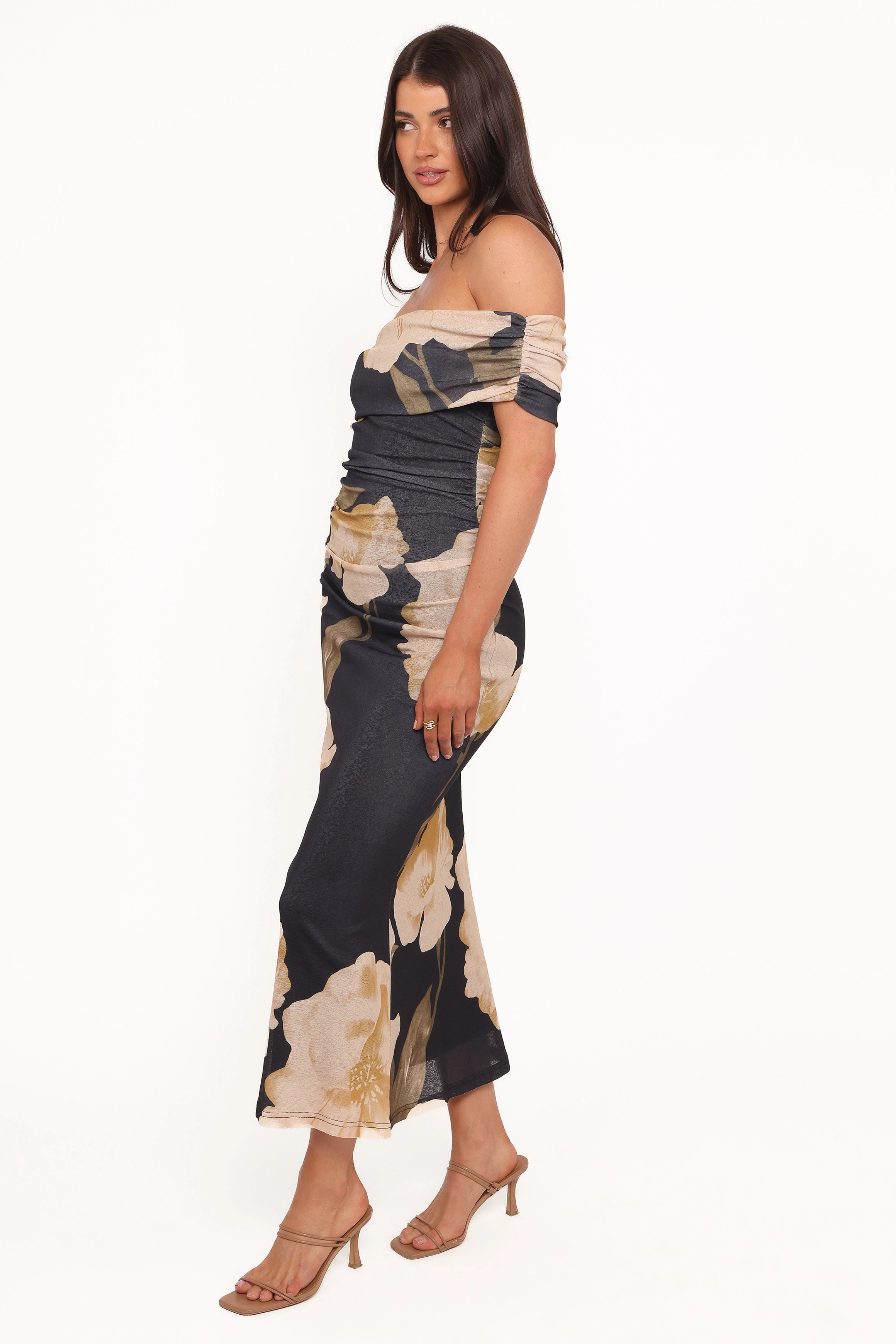 Classic and Modern Koda Off Shoulder Midi Dress - Black Floral