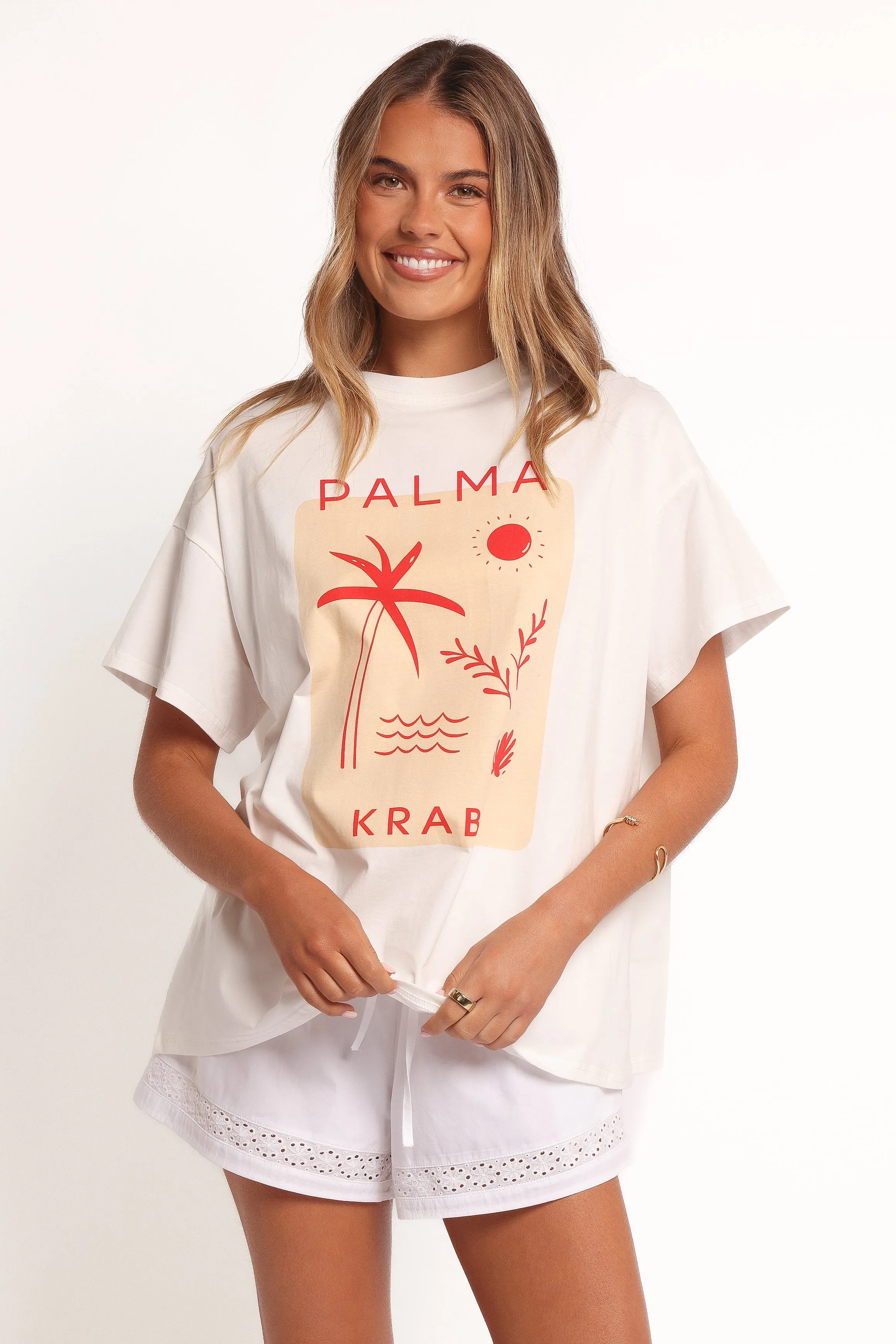 Lightweight Blouse Durable Stitch Pattern Krabi Beach Graphic Tee - White