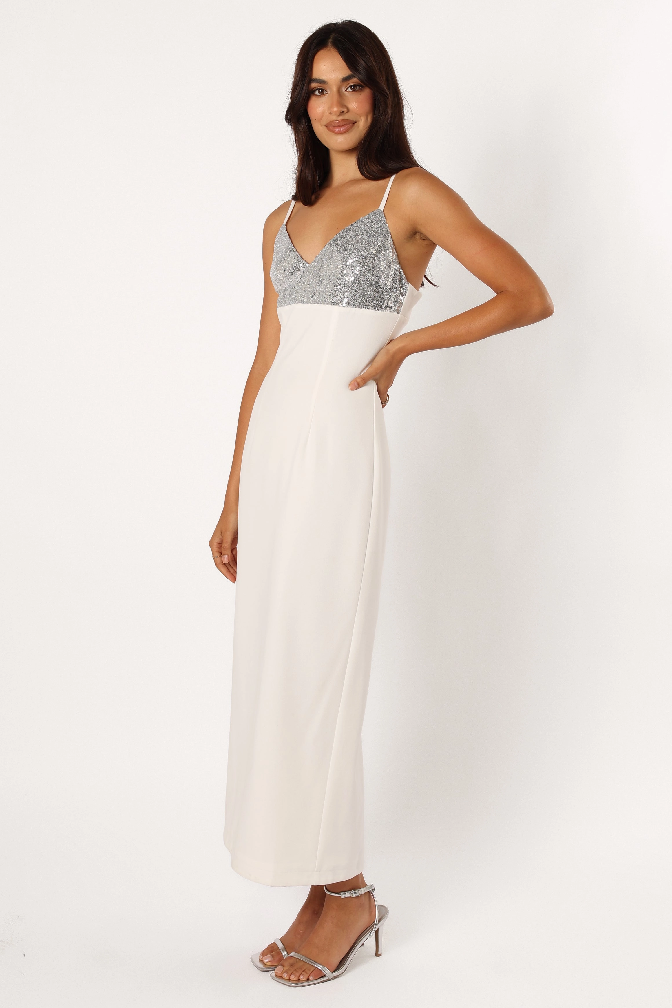 Mesh Soft Kylie Slip Dress - White Silver
