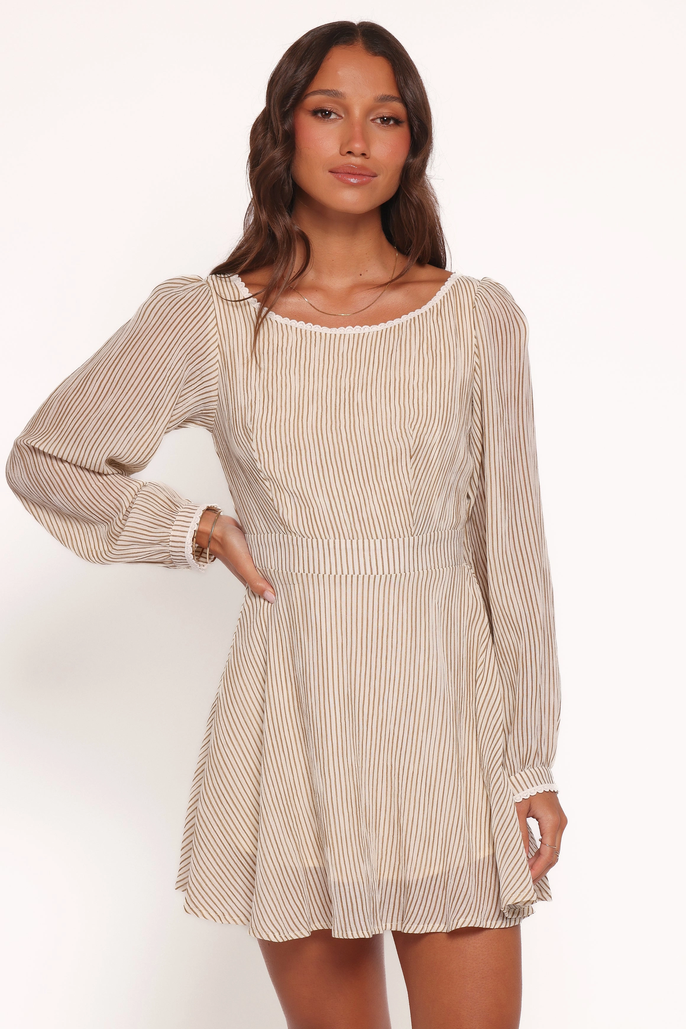 Kyra Long Sleeve Mini Dress - Stripe Ruffle Hem