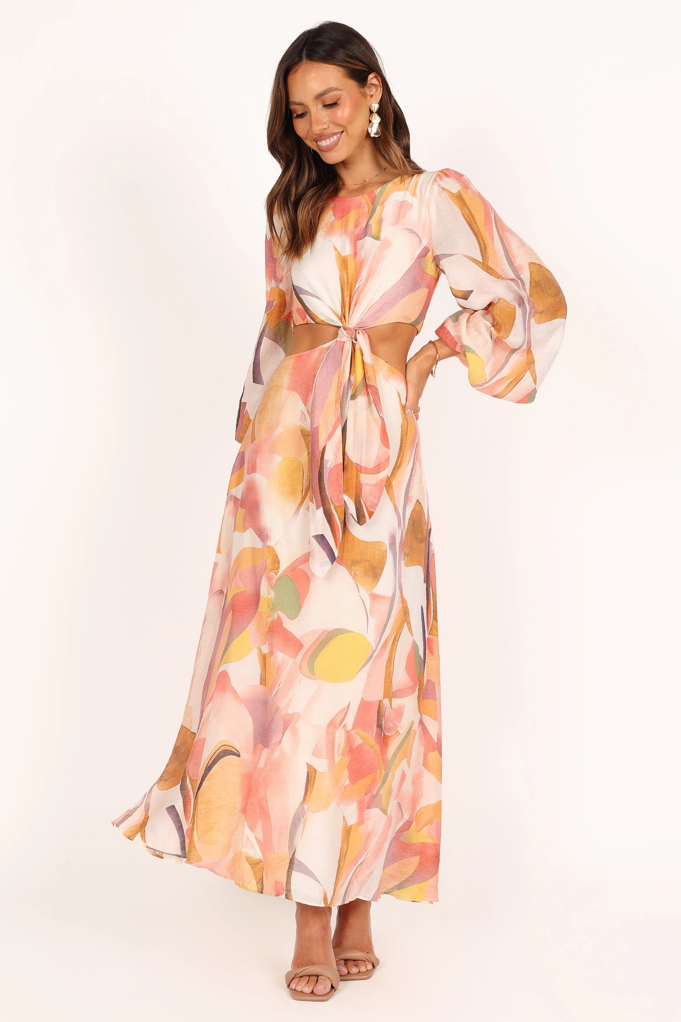 Laquin Long Sleeve Maxi Dress - Pink Classic Fit Smooth-Lining