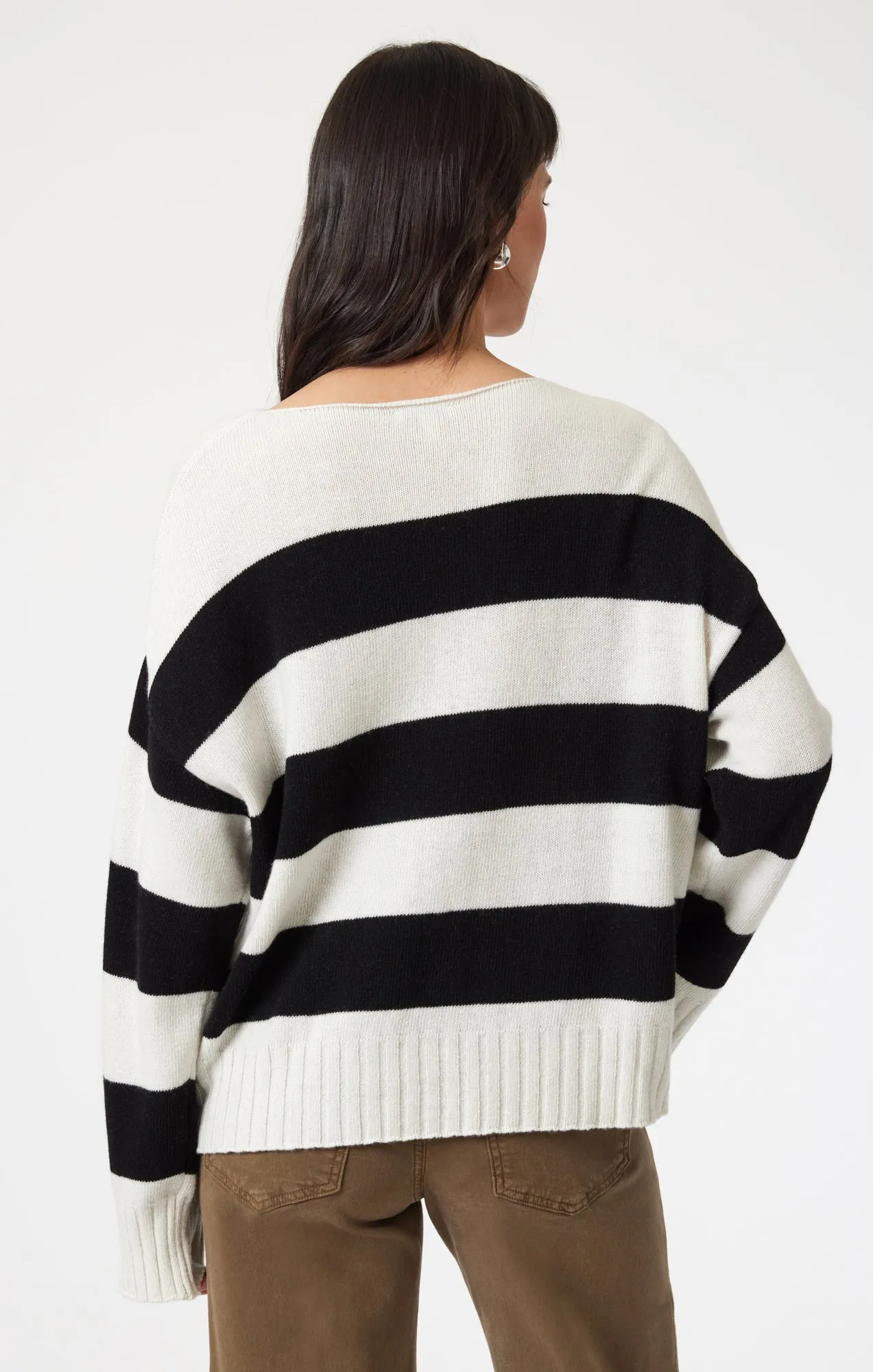 product family bonding Active Fit BOAT NECK SWEATER IN BLACK STRIPE