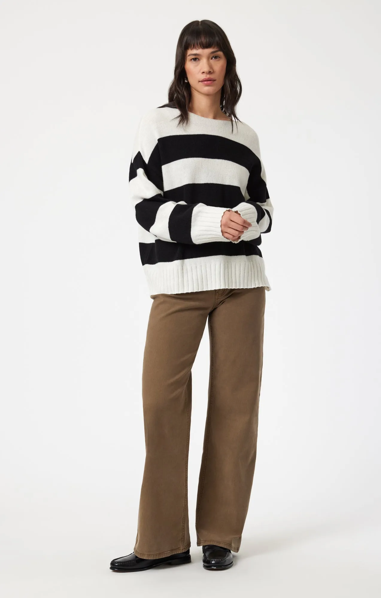 Comfy Streetwear BOAT NECK SWEATER IN BLACK STRIPE