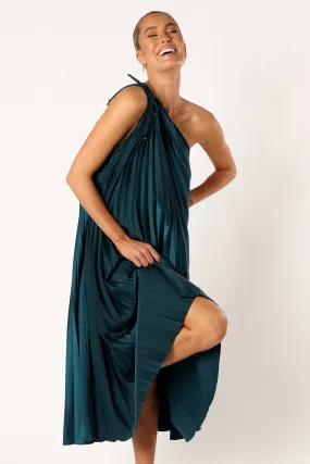 Handmade Selena One Shoulder Midi Dress - Emerald