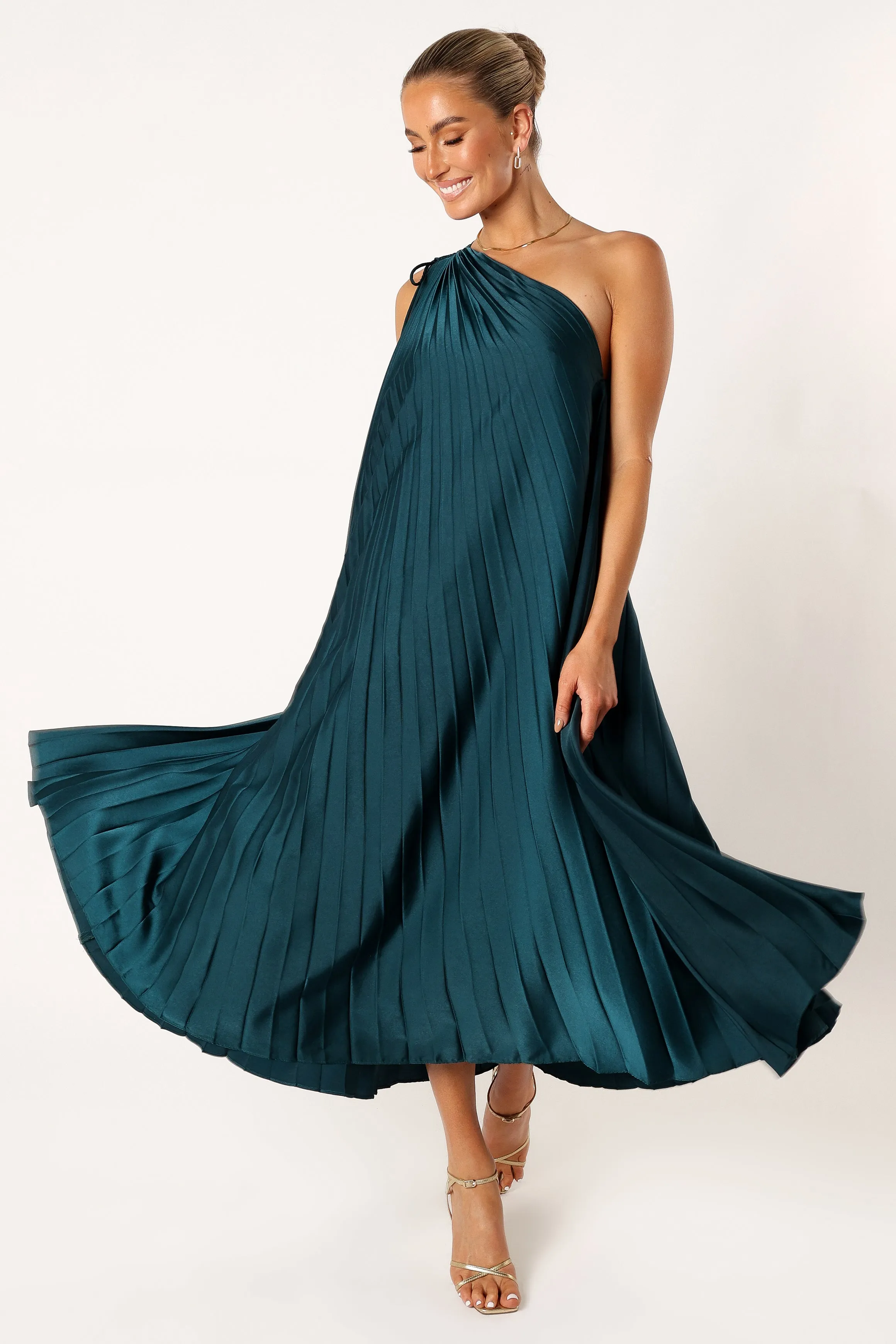 effortless grace Selena One Shoulder Midi Dress - Emerald