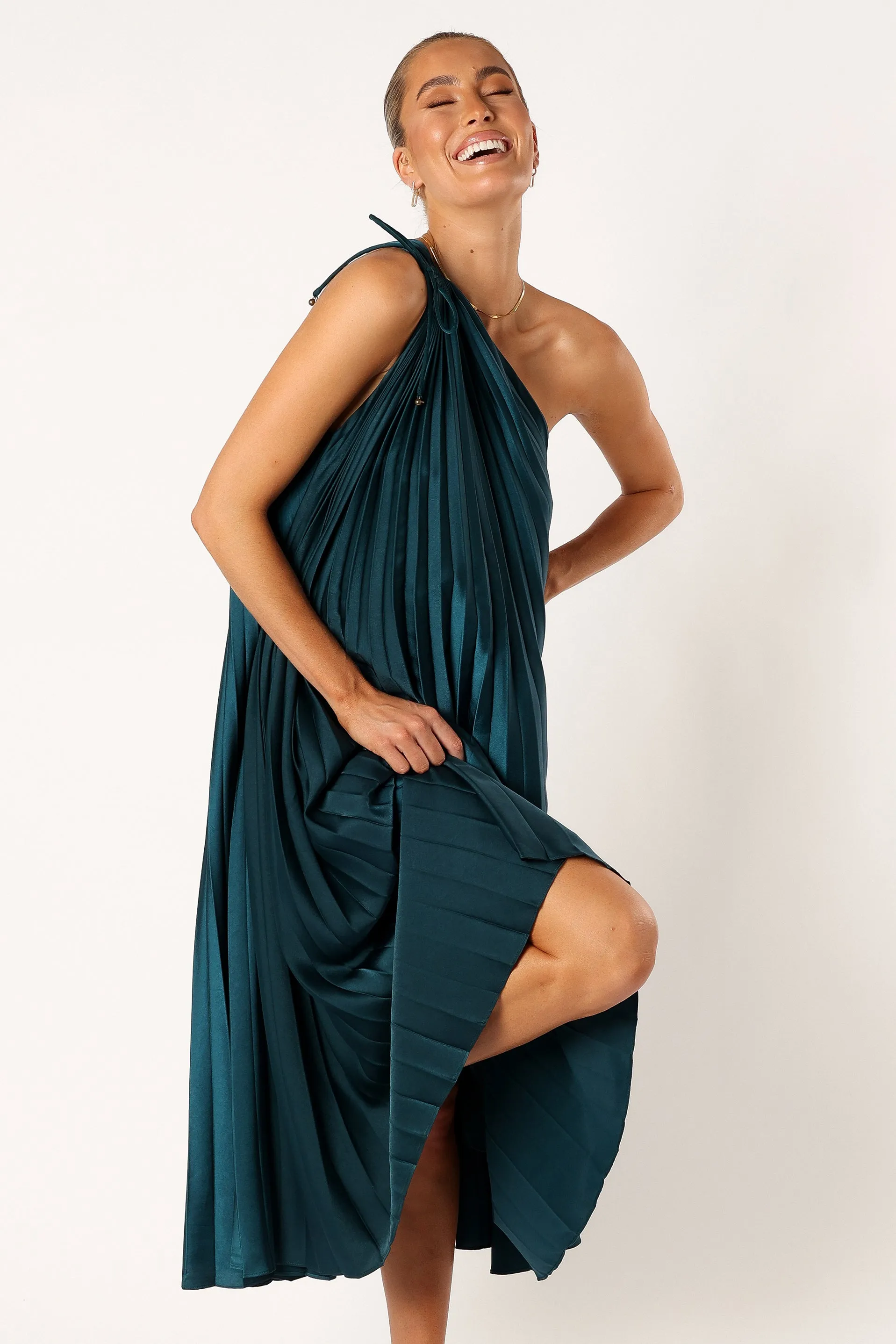 Handmade Selena One Shoulder Midi Dress - Emerald