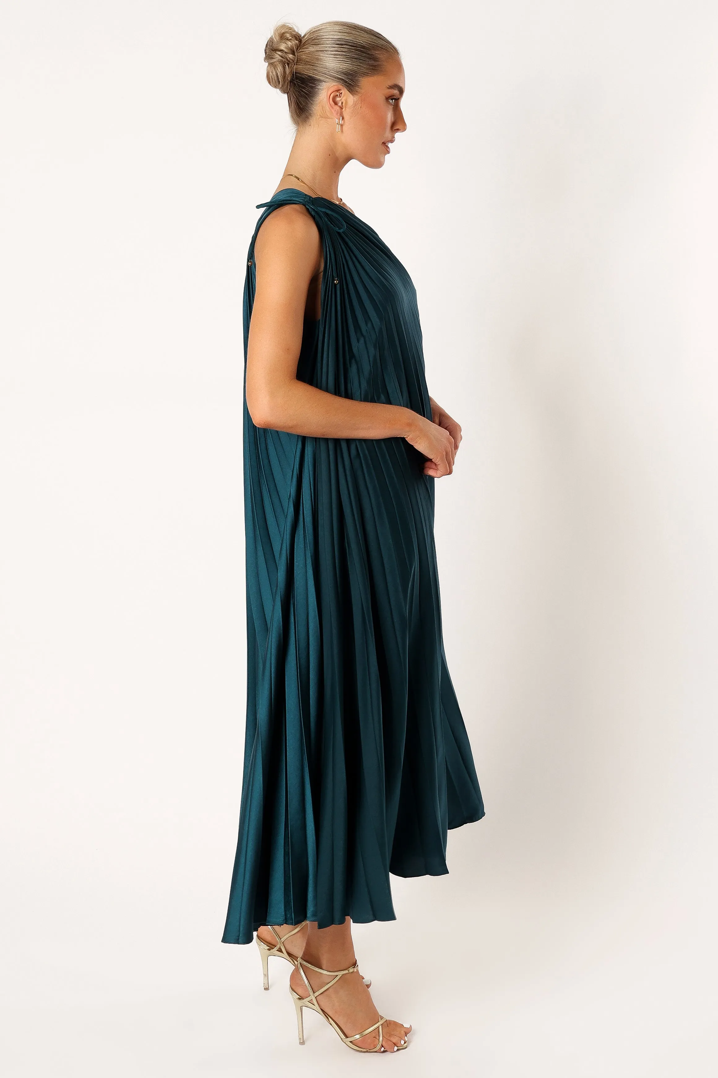 Art Inspired Selena One Shoulder Midi Dress - Emerald