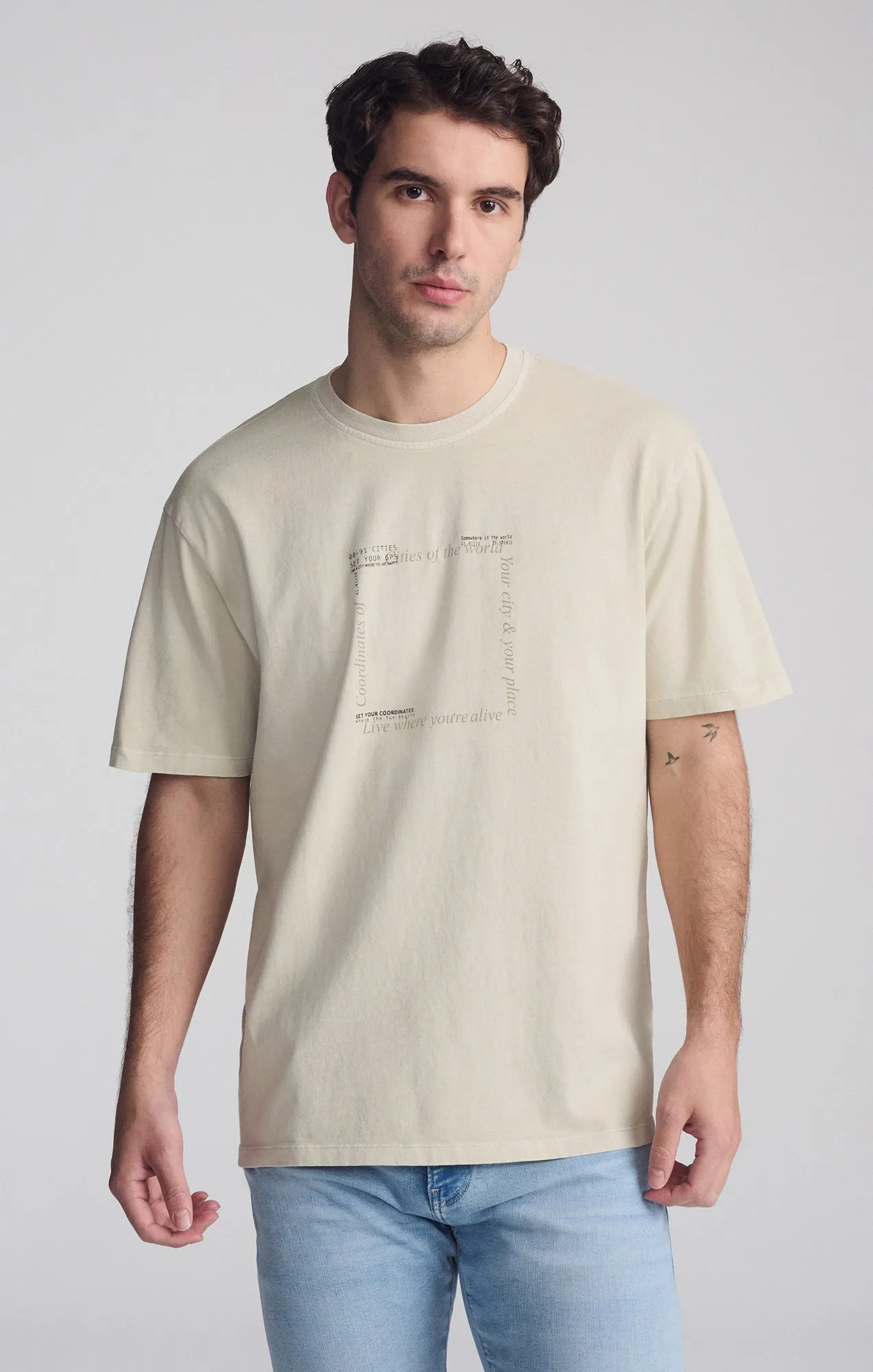 GRAPHIC CREW NECK T-SHIRT IN PELICAN Casual Performance Fit Cozy Look Wear