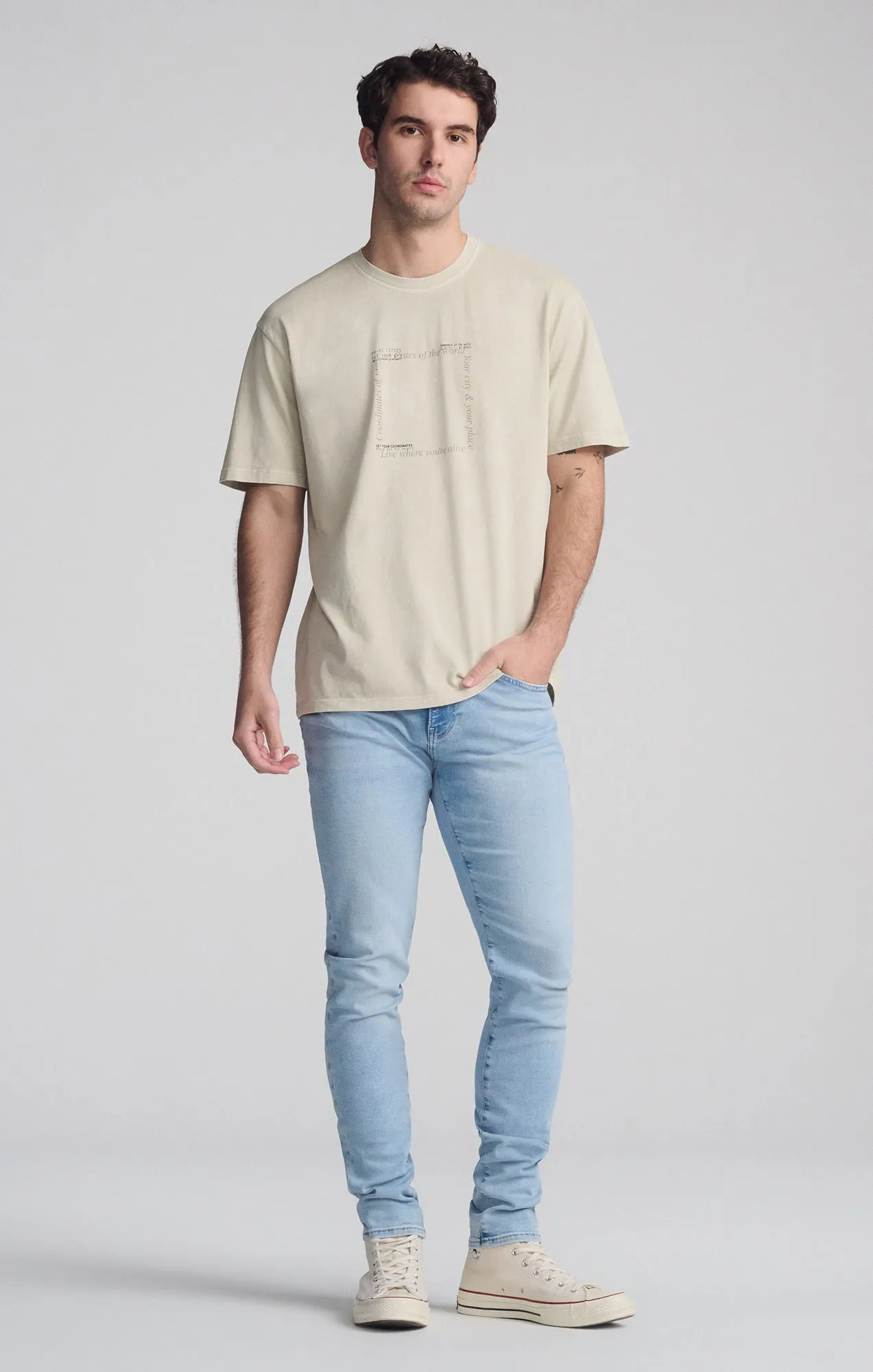 GRAPHIC CREW NECK T-SHIRT IN PELICAN Casual Flex Wear Active Fashion