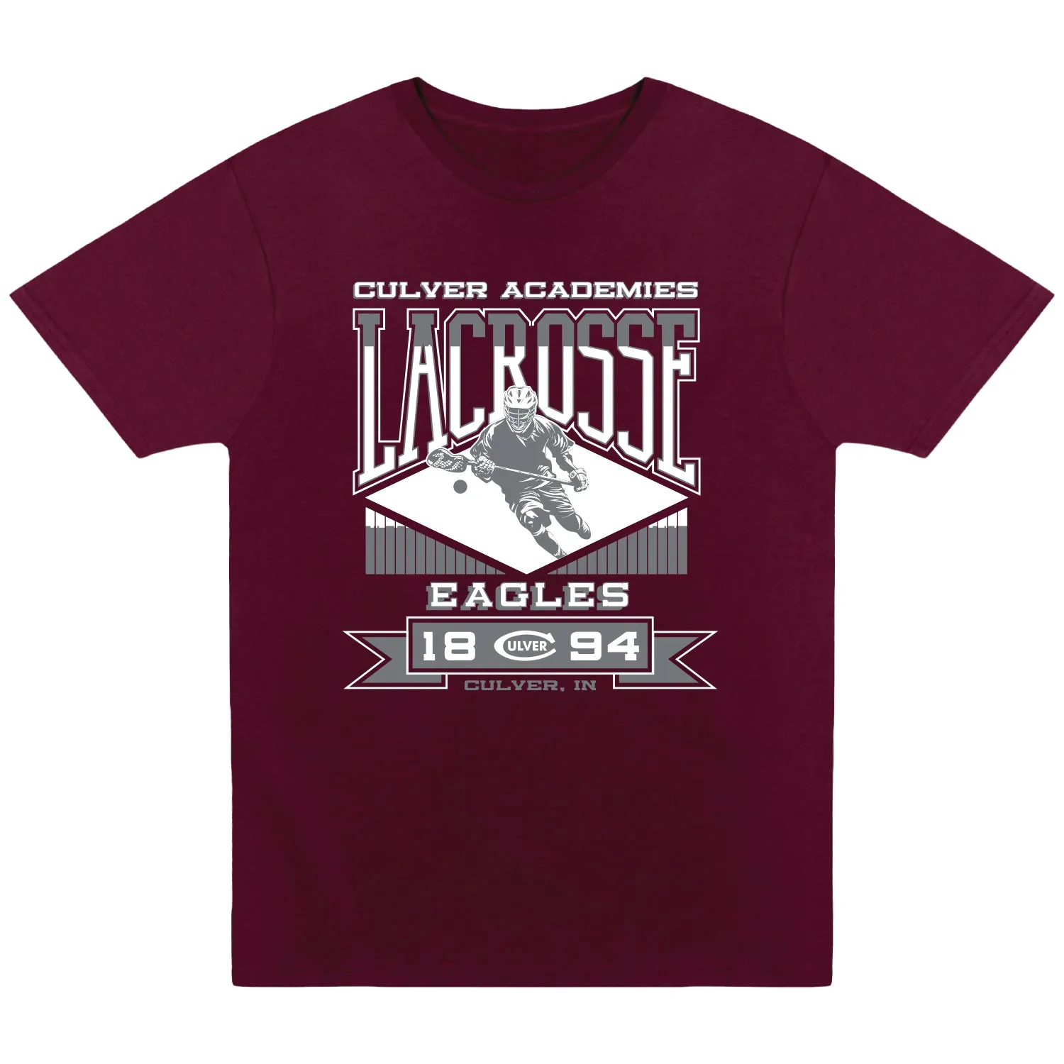 Lacrosse Sports Fan Tee - Maroon Fuzz Free Surface Anti Pilling Treatment
