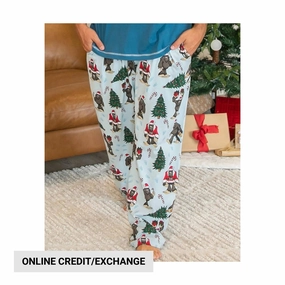Curved Waistline Lazy One Men's Bigfoot Christmas PJ Pant - Light Blue