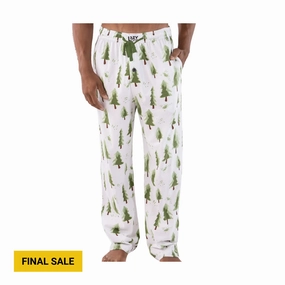 Anti Static Lining Lazy One Men's Evergreen Plaid PJ Pant - White/Green