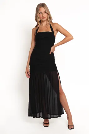 Drape Wave Bell-Sleeve Lea Maxi Dress - Black