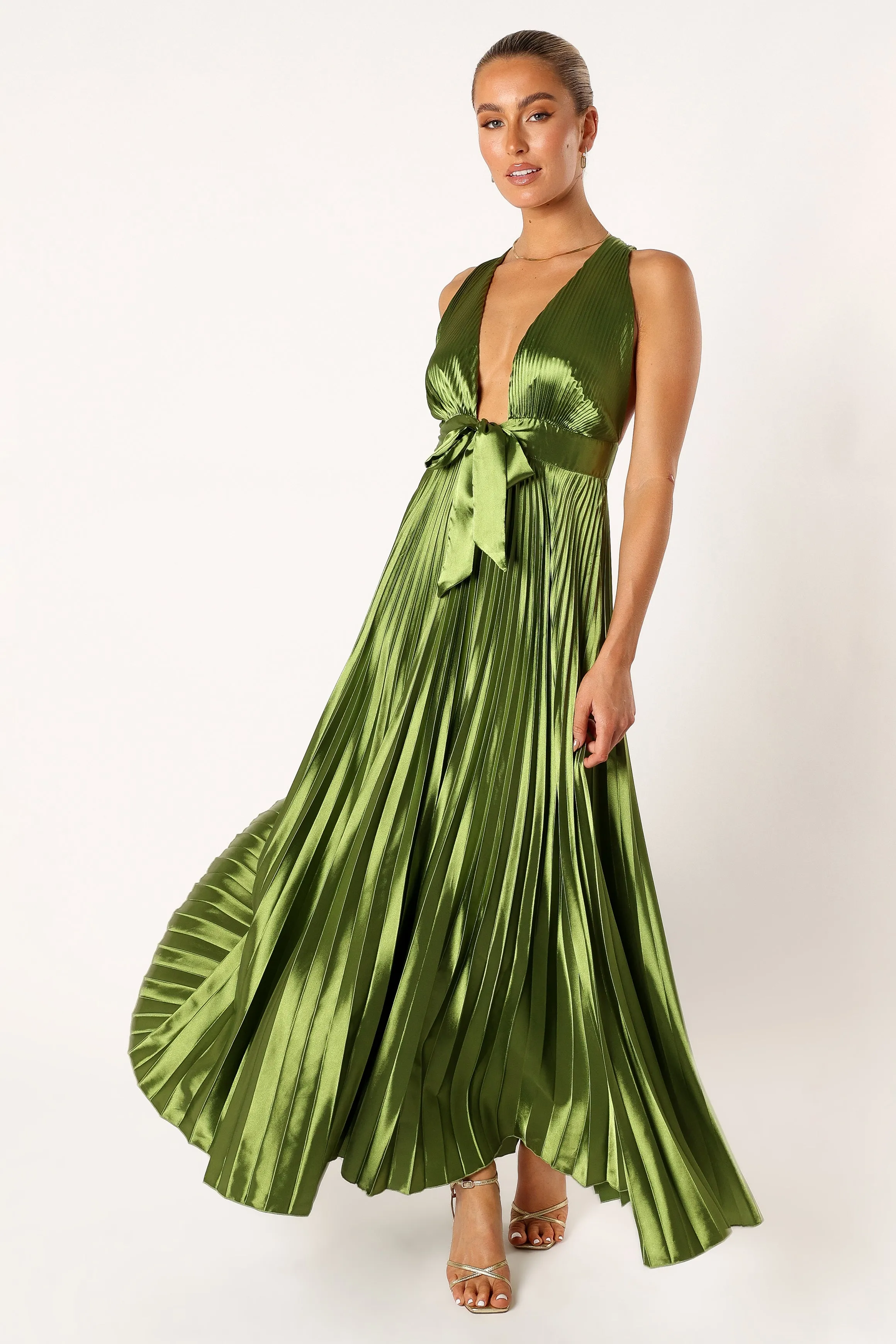 Kris Pleated Maxi Dress - Martini Olive Sophisticated Appeal All Day Look