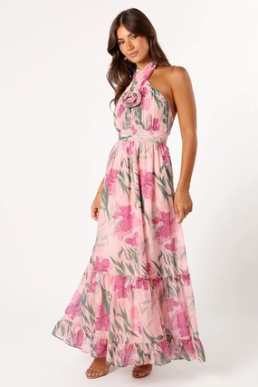 Pure Lines Spring-Season Lennon Halterneck Maxi Dress - Pink Floral