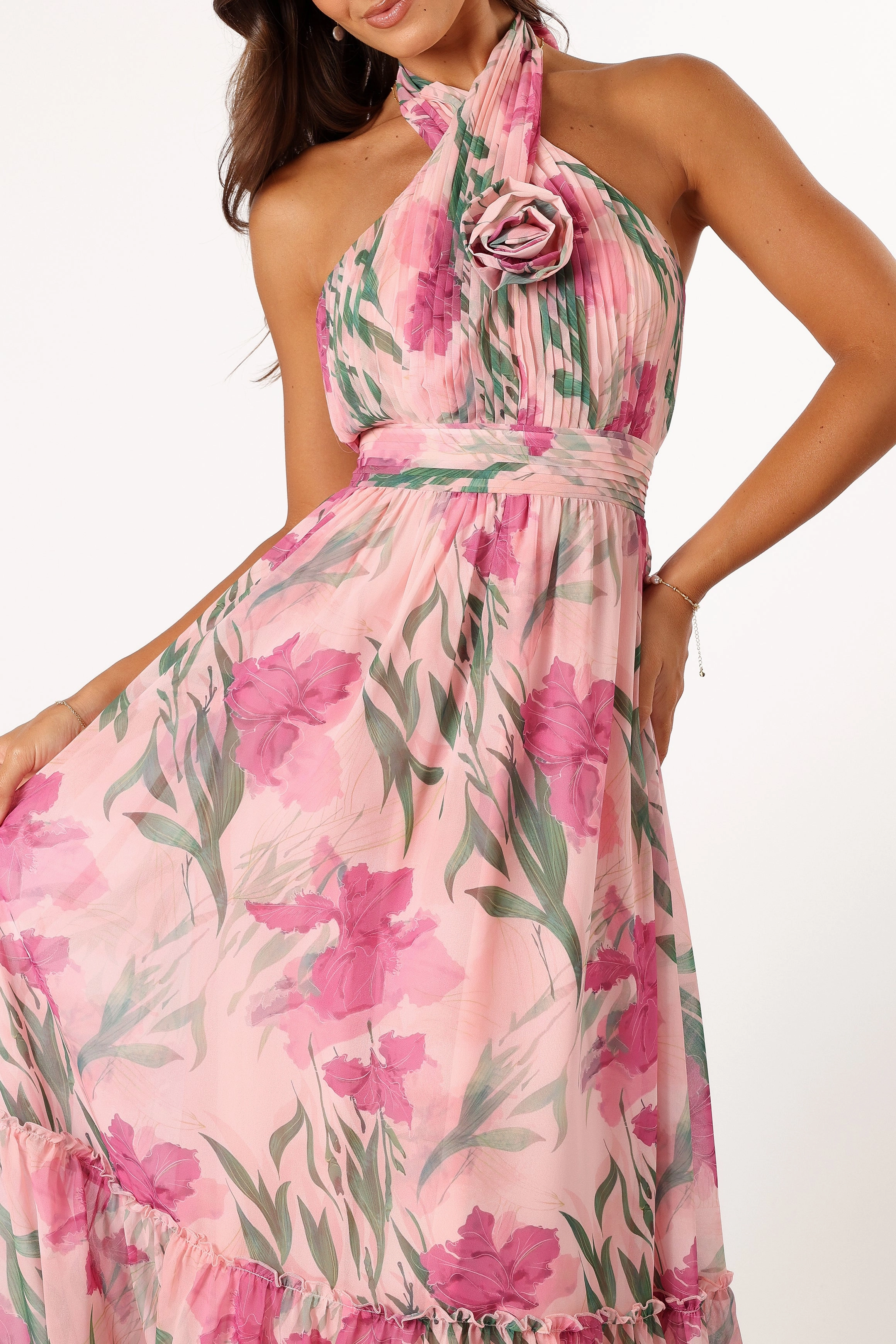 Lennon Halterneck Maxi Dress - Pink Floral Smart and Relaxed
