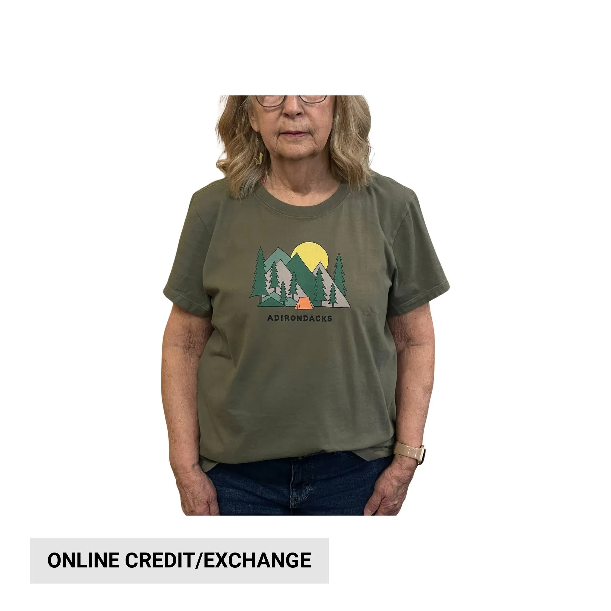 AirflowOptimized Design standard fit Life Is Good Women's Adirondacks Campground Tee - Moss Green