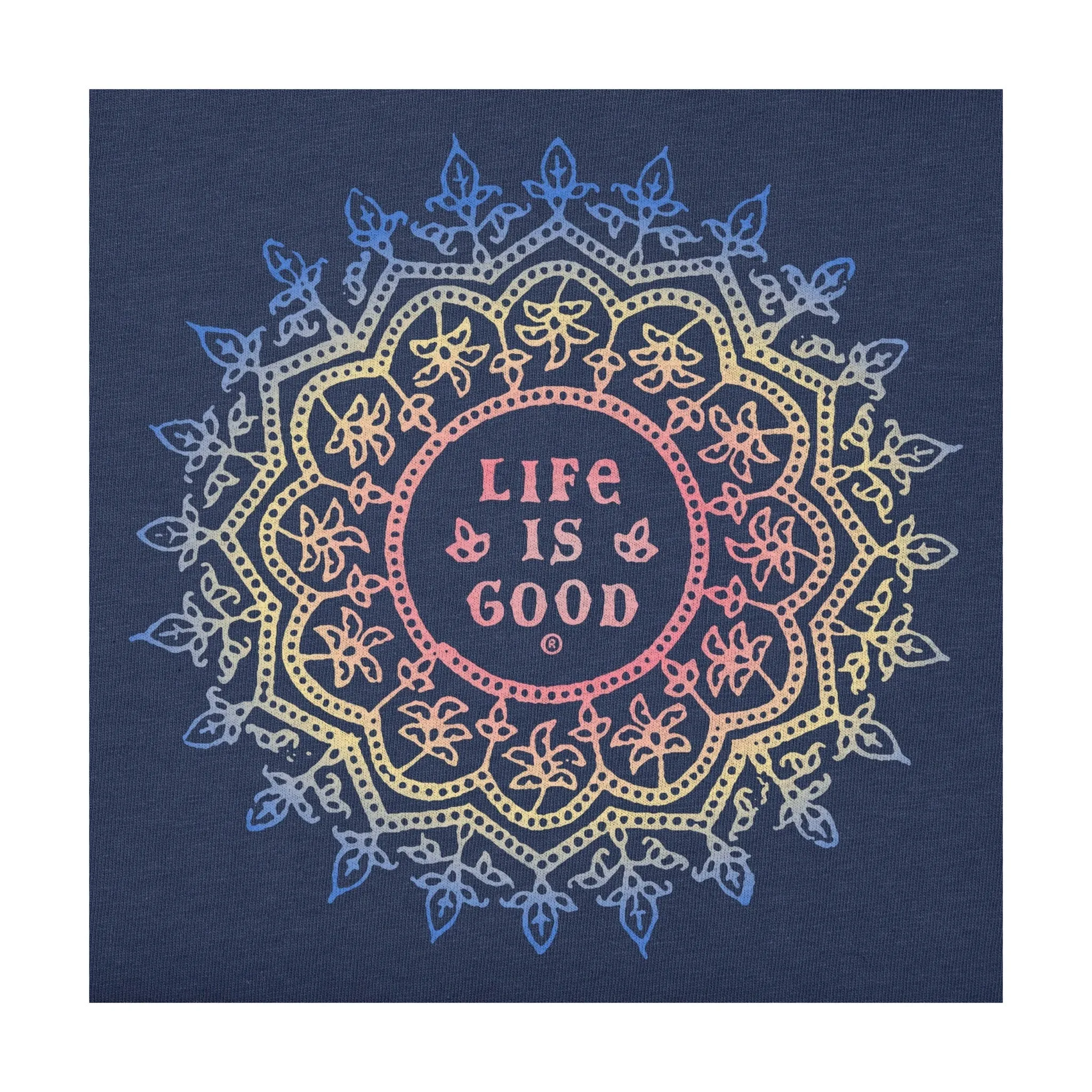 Life Is Good Women's Antique Mandala Short Sleeve Crusher Tee - Darkest Blue Sun Protective Fabric
