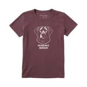 ElasticTrimming Tension Balanced Design Life Is Good Women's Bert's You Had Me at Chocolate Lab Short Sleeve Crusher Tee - Mahogany Brown