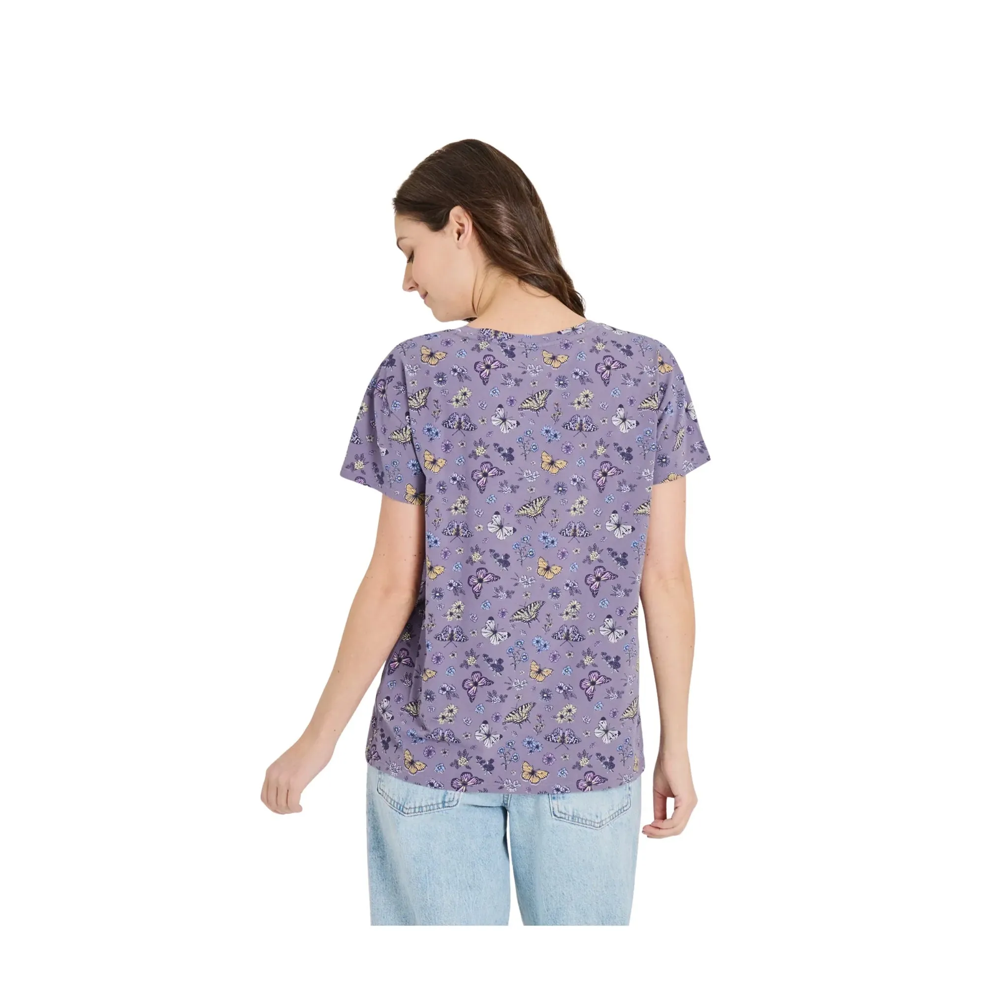 ZipClosure Life Is Good Women's Butterfly Garden Pattern Crusher Lite Easy Vee - Dusk Purple