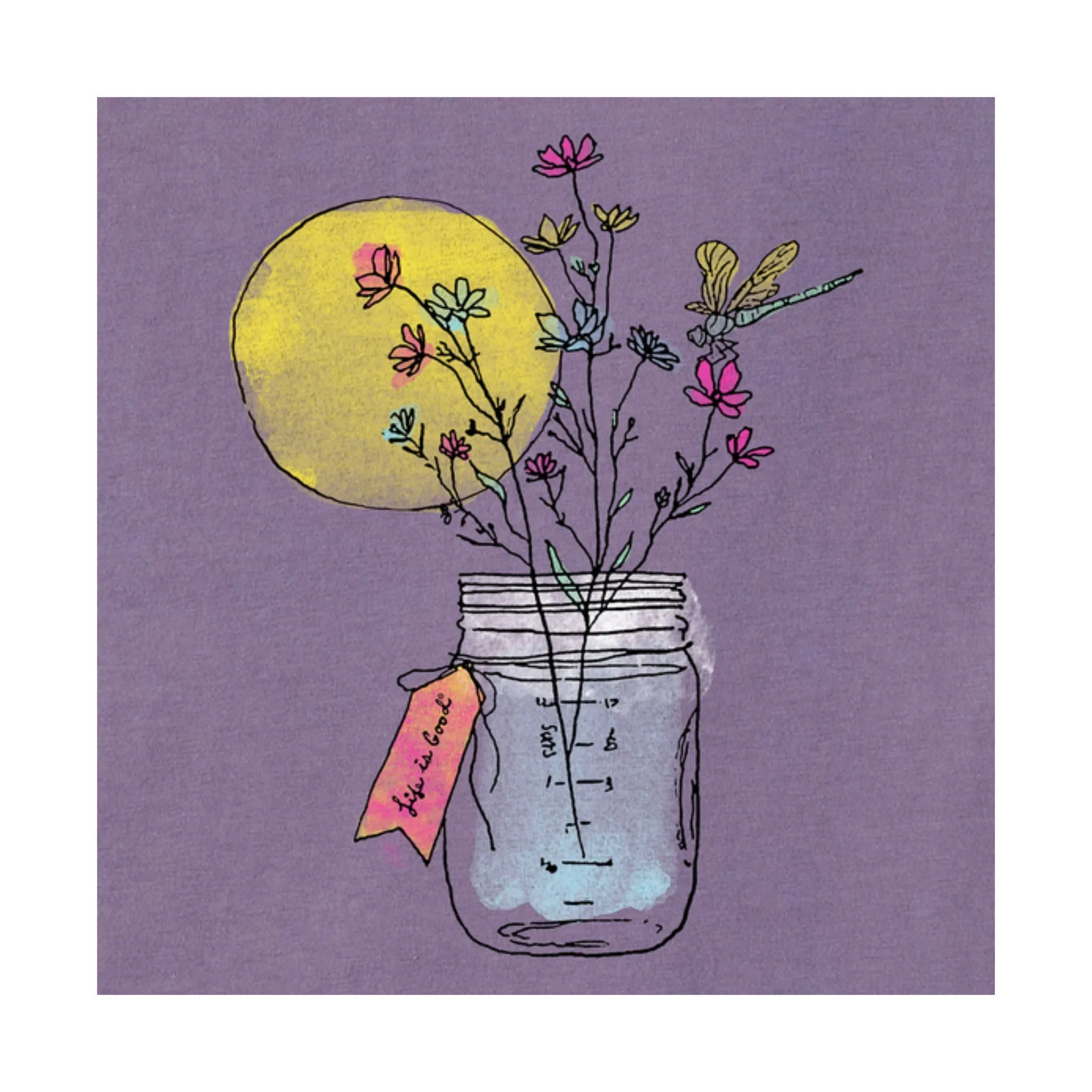 YarnDyed Stripes Circular Knit Life Is Good Women's Flower Jar Short Sleeve Tee - Dusk Purple