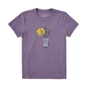 Life Is Good Women's Flower Jar Short Sleeve Tee - Dusk Purple Thermal Insulation Tagless Neckline Design
