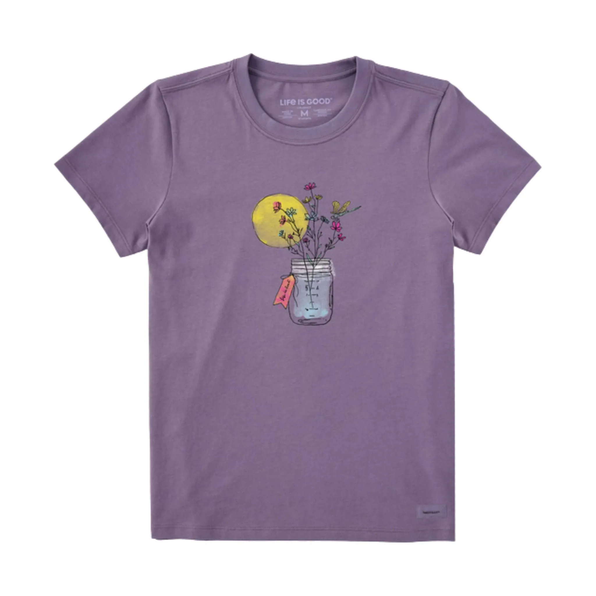 Life Is Good Women's Flower Jar Short Sleeve Tee - Dusk Purple Tear Resistant Weave Non Chafing Edges