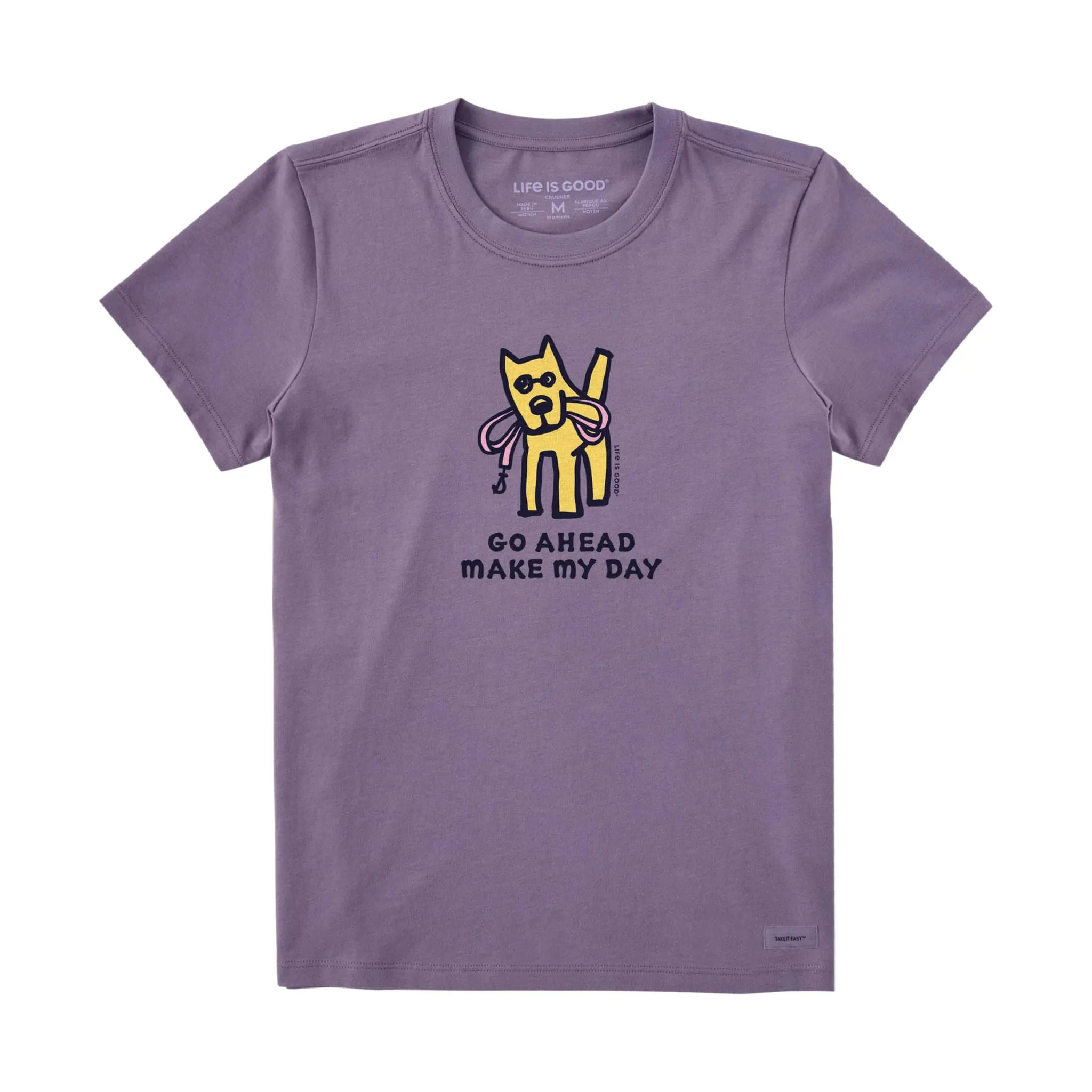 Life Is Good Women's Go Ahead Make My Day Short Sleeve Crusher Tee - Dusk Purple High Density Weave