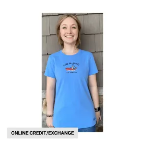 Life Is Good Women's Lake Champlain Exclusive Cruiser Tee - Cornflower Blue Ribbed Collar Design Sporty Design