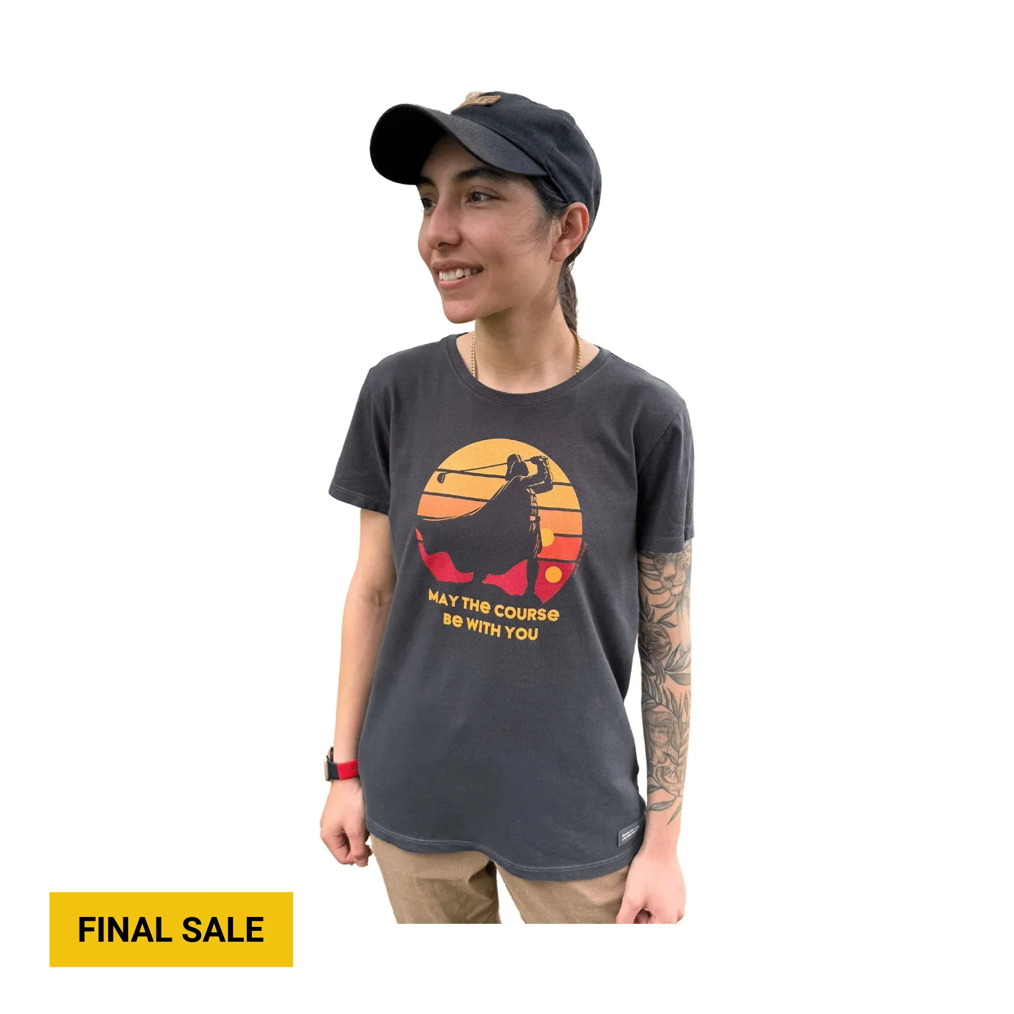 Life Is Good Women's May The Course Be With You Tee - Black V Neck Design