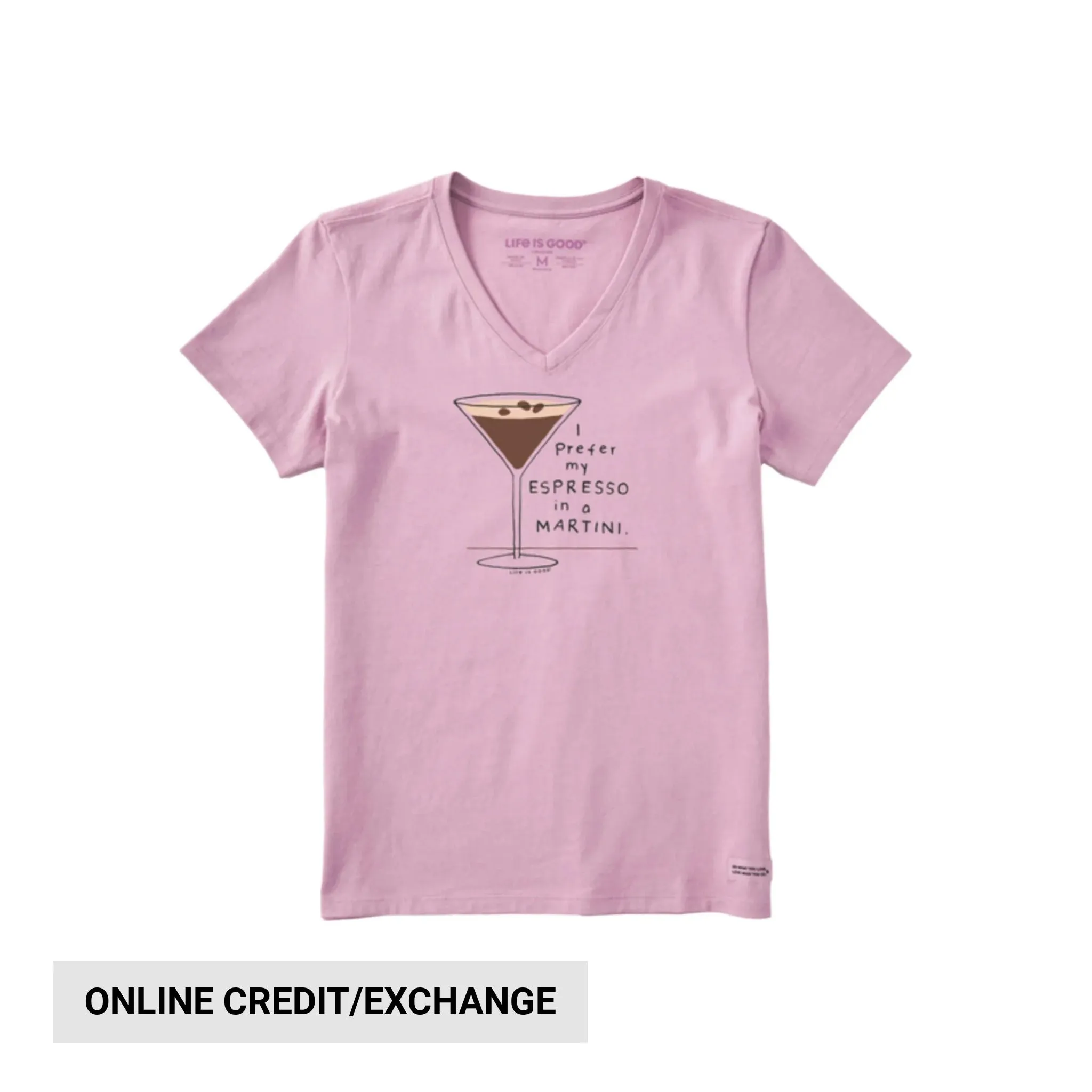 HighCollar Design Multi Pocket Configuration Life Is Good Women's Prefer my Espresso in a Martini Crusher LITE Tee - Violet Purple