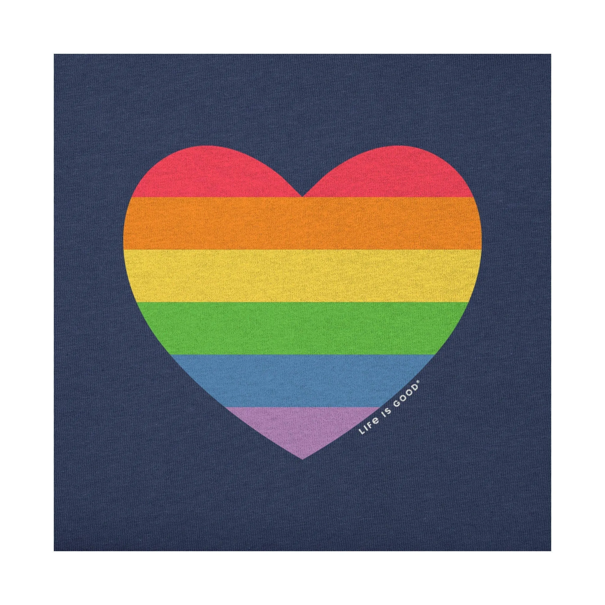 Life Is Good Women's Rainbow Pride Heart Short Sleeve Vee - Darkest Blue Gym Wear