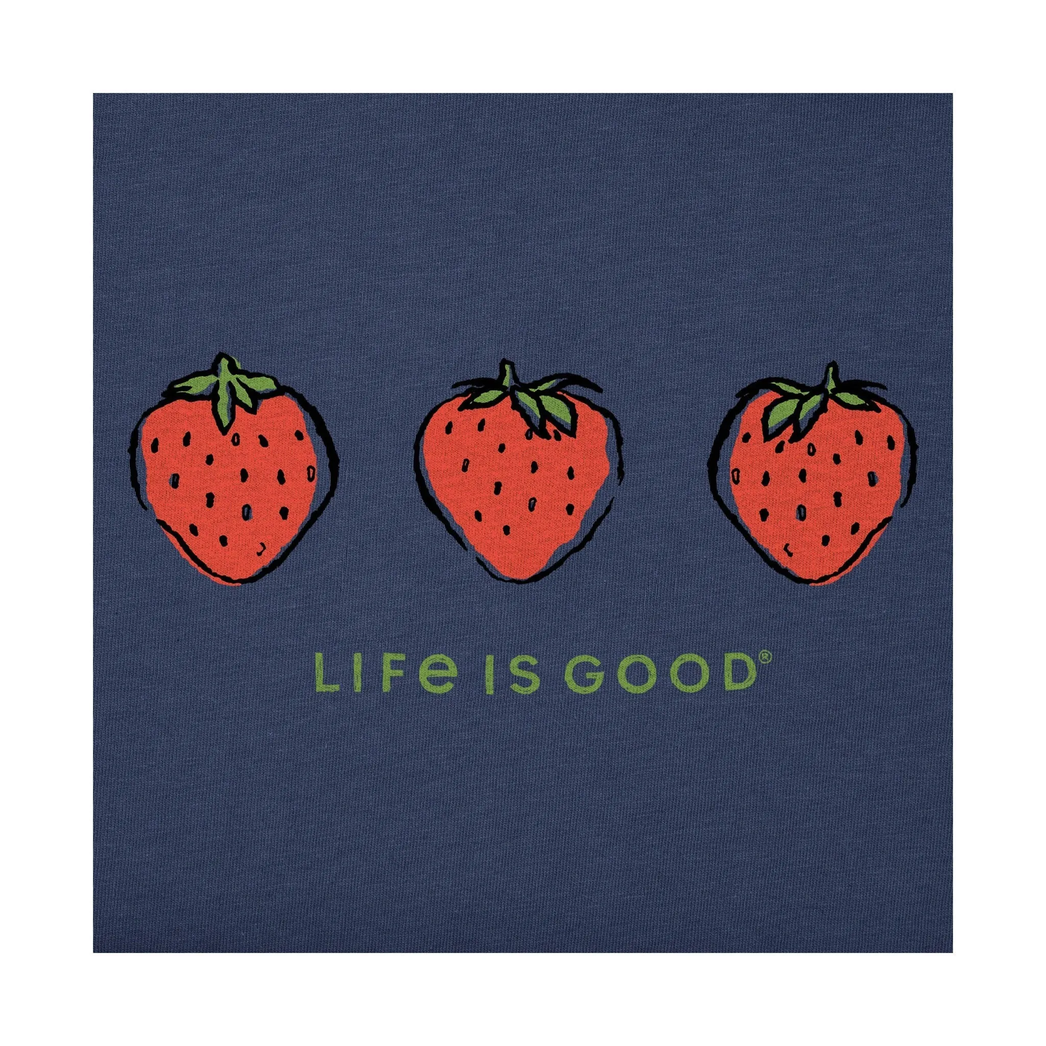 Life Is Good Women's Three Strawberries Short Sleeve Crusher Tee - Darkest Blue Pocket Reinforcement MinimalistStyle