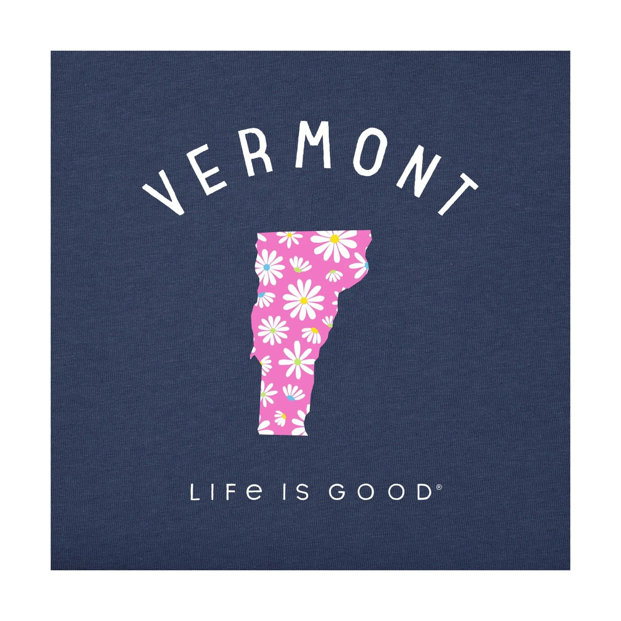 OdorControl Fashion Statement Life Is Good Women's Vermont Daisies Short Sleeve Crusher Tee - Darkest Blue